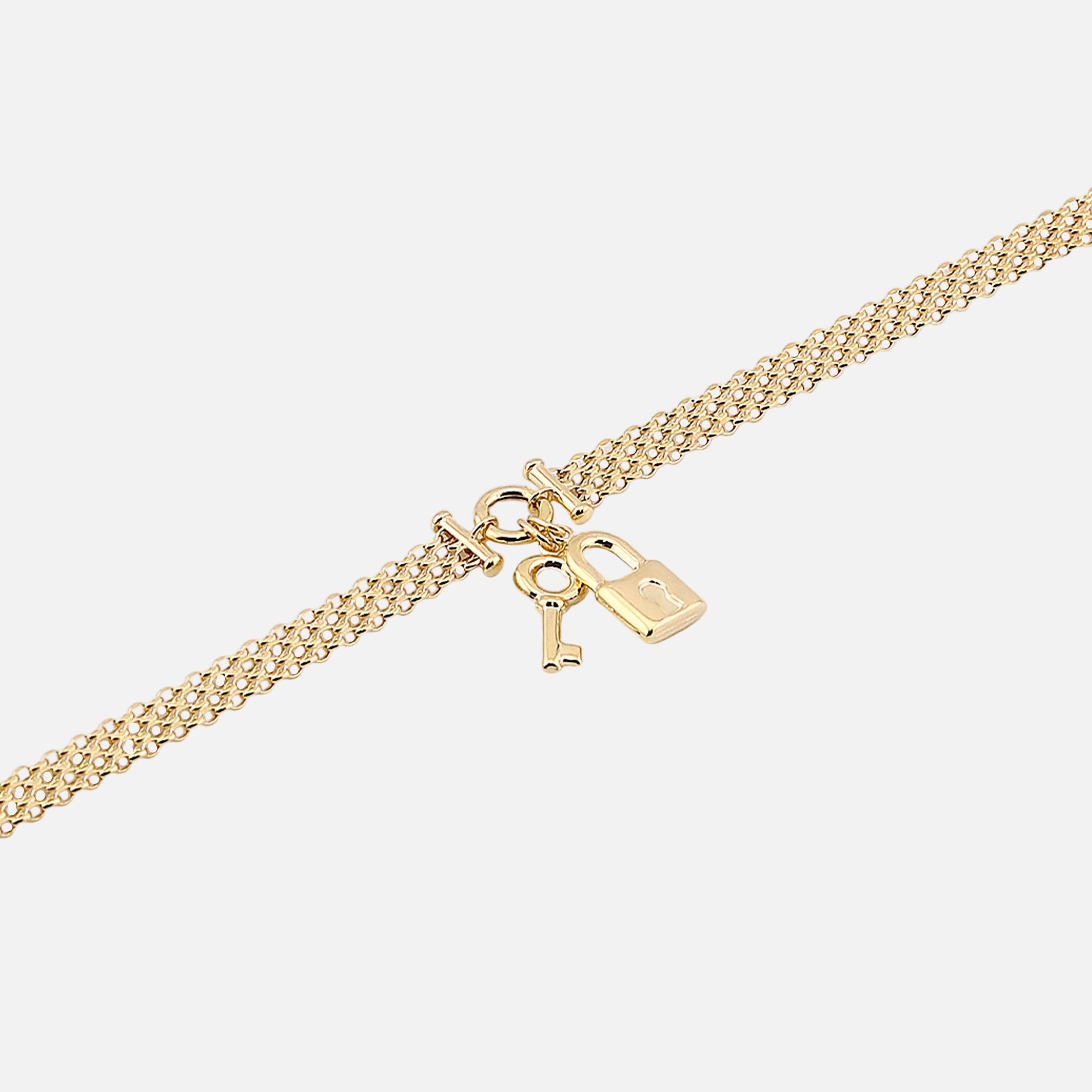 Pulso Tejido Chino Dije Llave/Candado en Oro de 14K