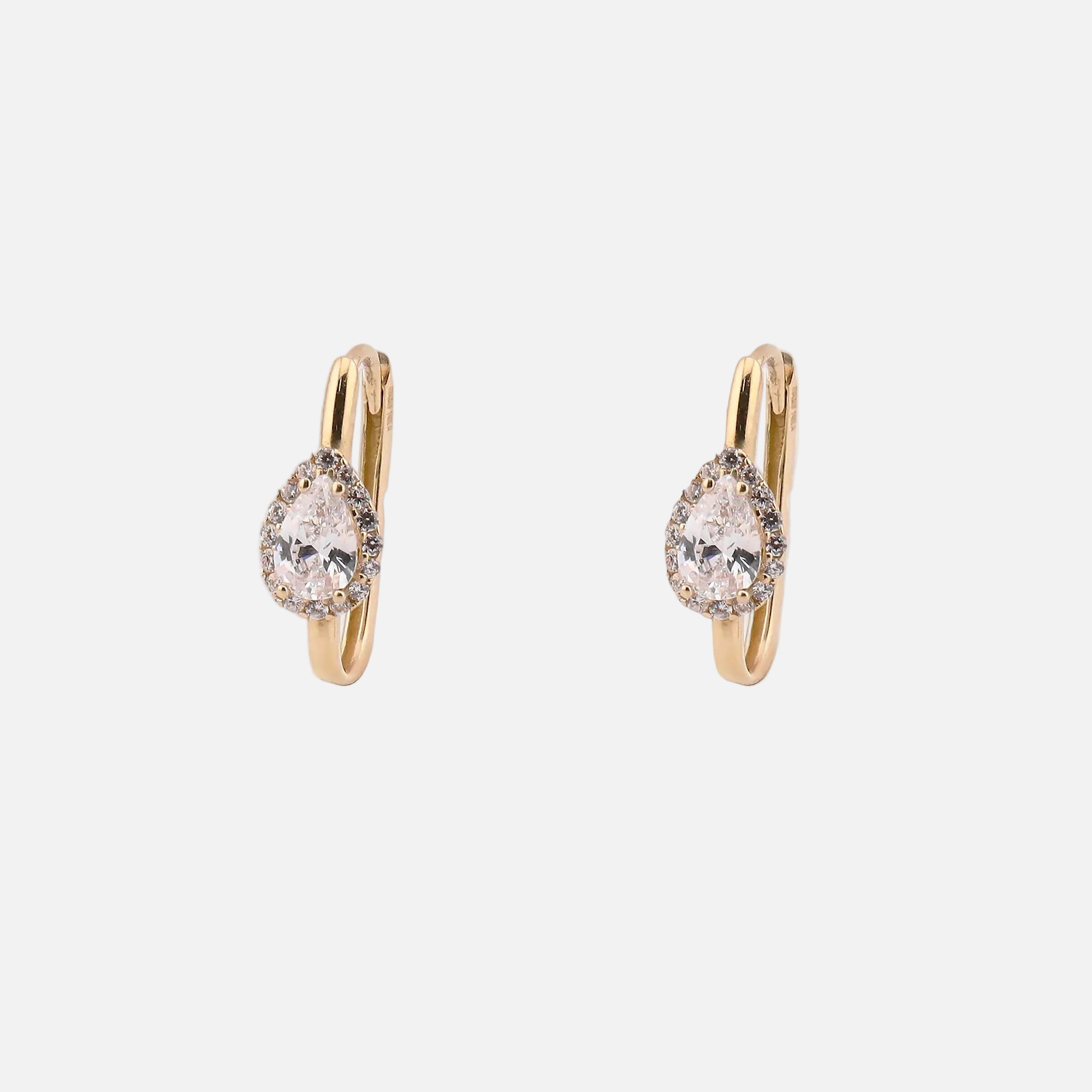 Aretes Gota C/Piedra Blanca en Oro de 14K