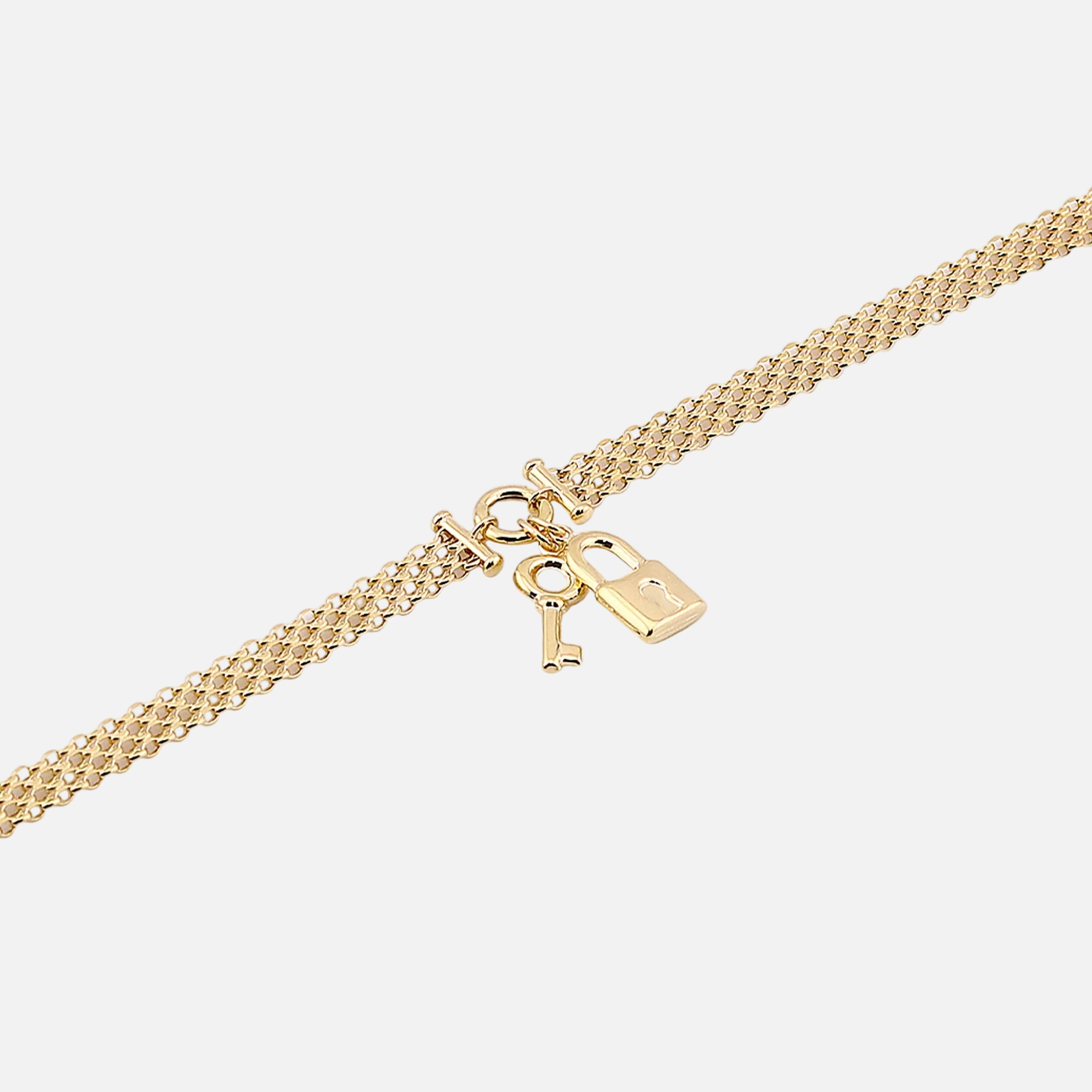 Pulso Tejido Chino Dije Candado/Llave en Oro de 14K