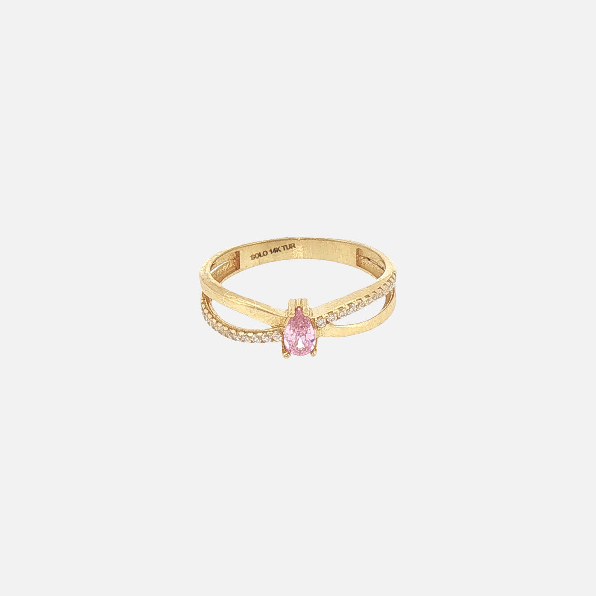 Anillo Enlazado C/Piedra Rosa en Oro de 14K