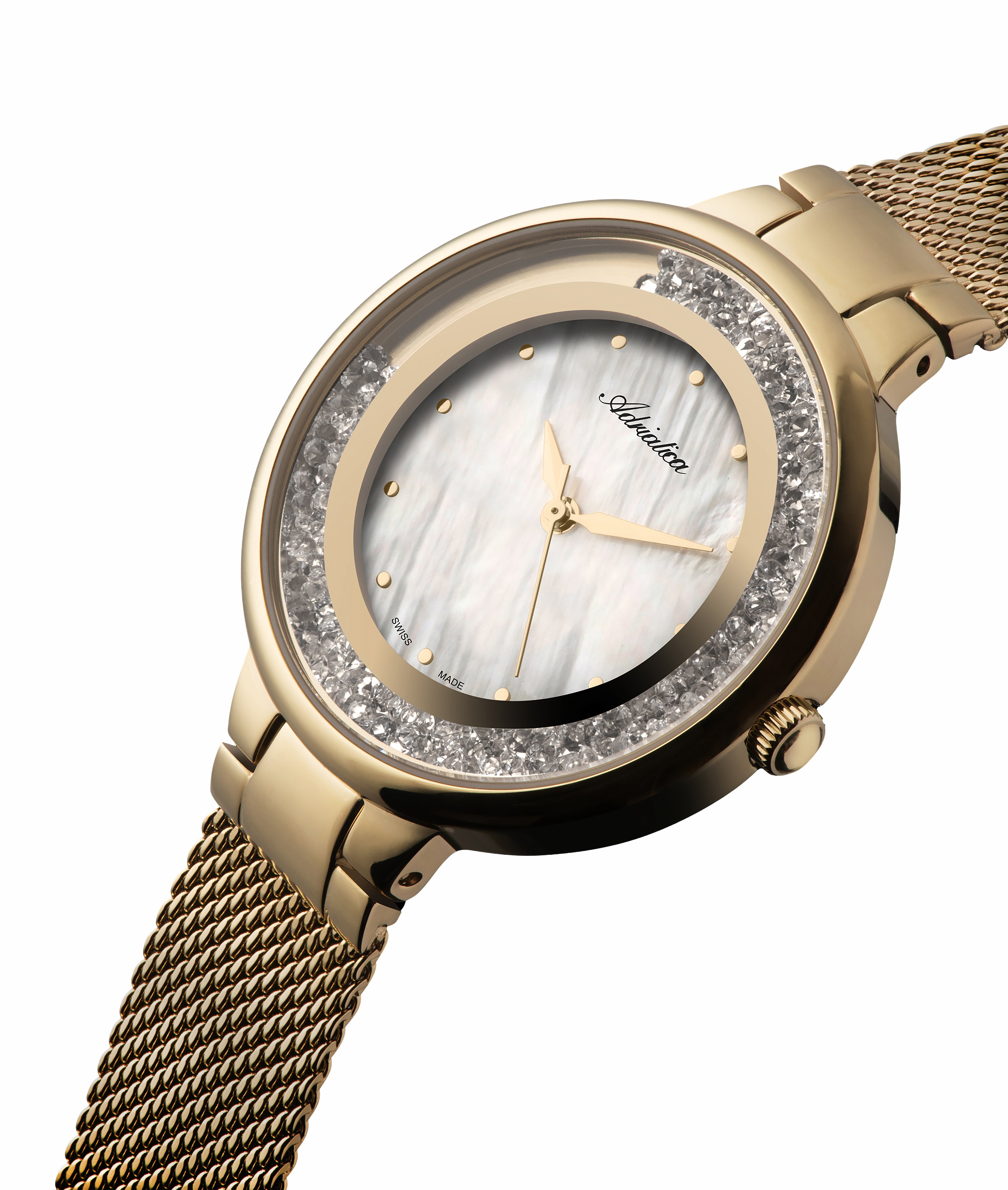 Reloj Adriatica Milano Dorado con Madreperla y Circonias Flotantes