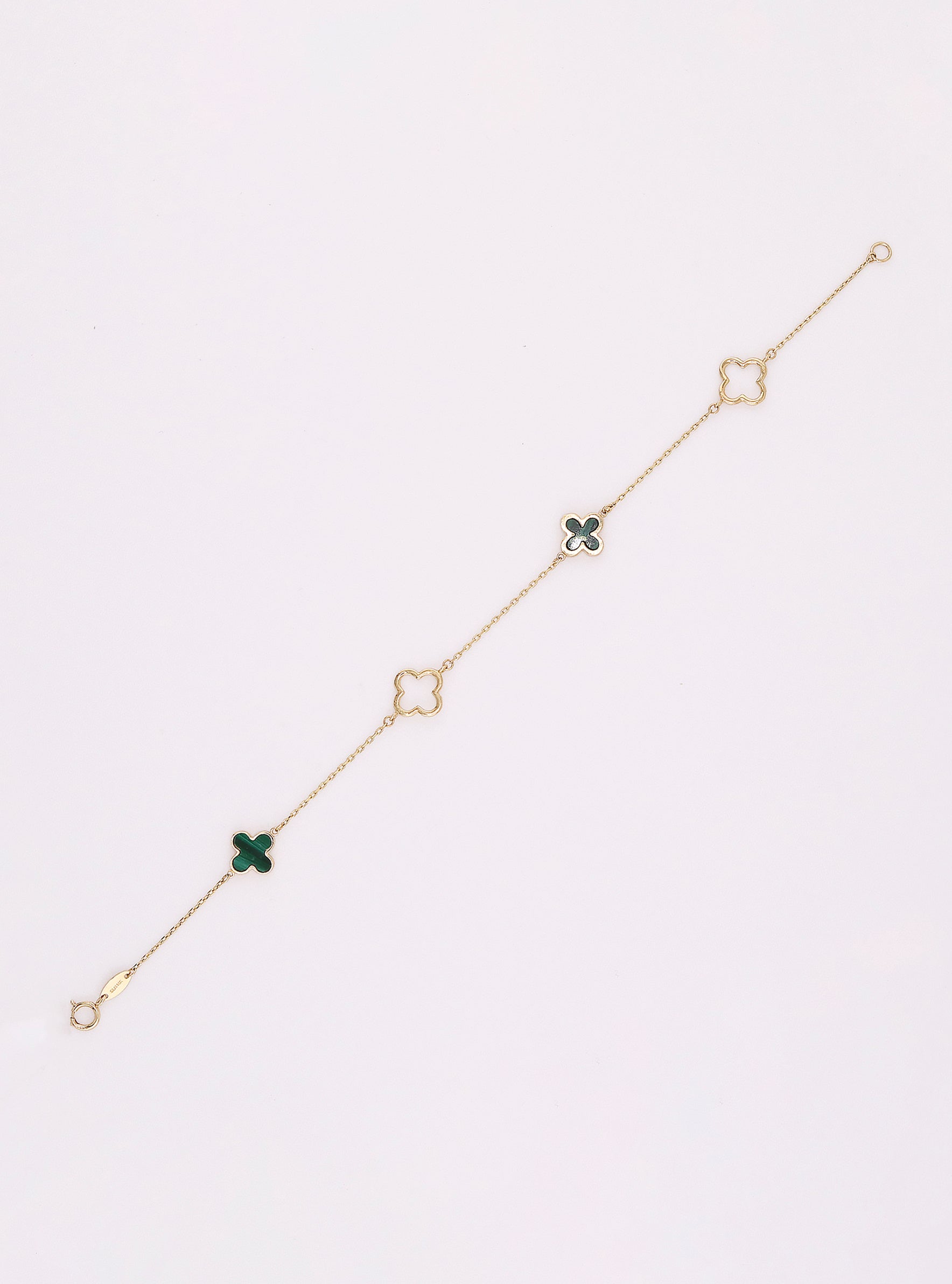 Pulsera de Oro Trébol con Piedra Verde de 14K