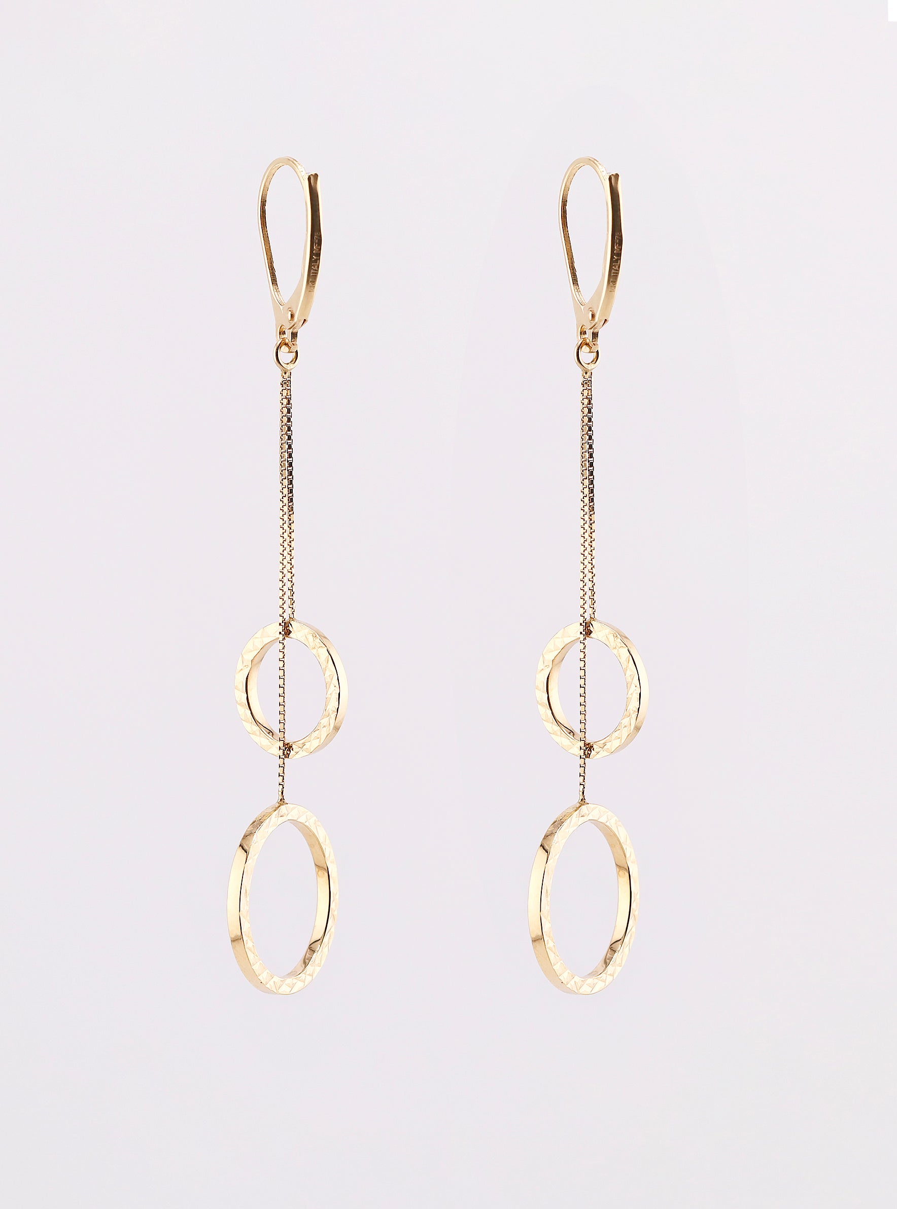 Aretes Largos de Oro Doble Círculo de 14K