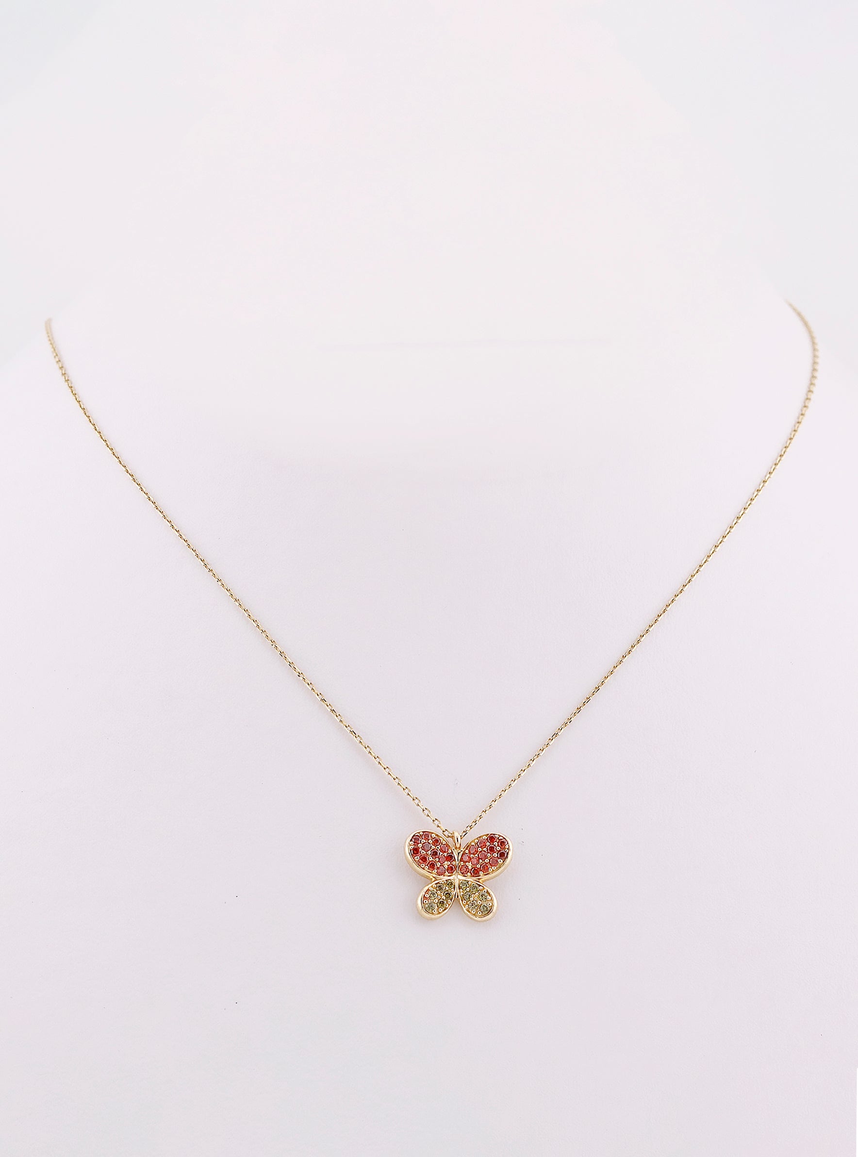 Gargantilla de Oro Mariposa con Piedras Rojas y Verde de 14K