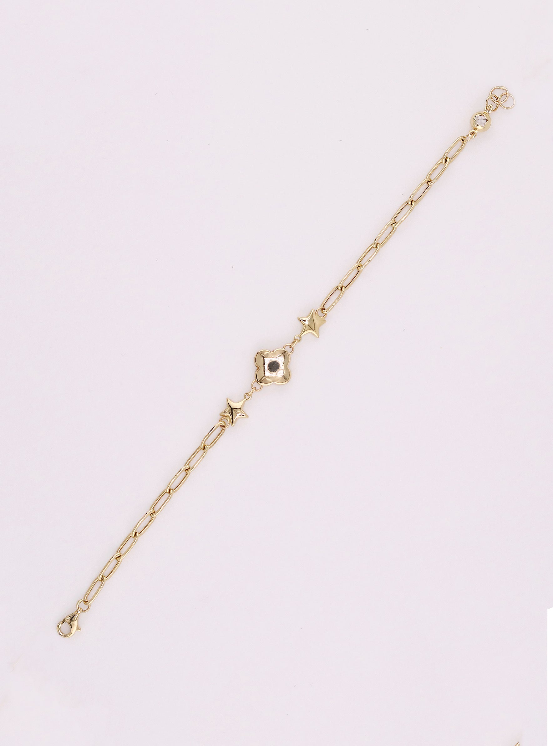 Pulsera de Oro Estrella y Trébol de 14K