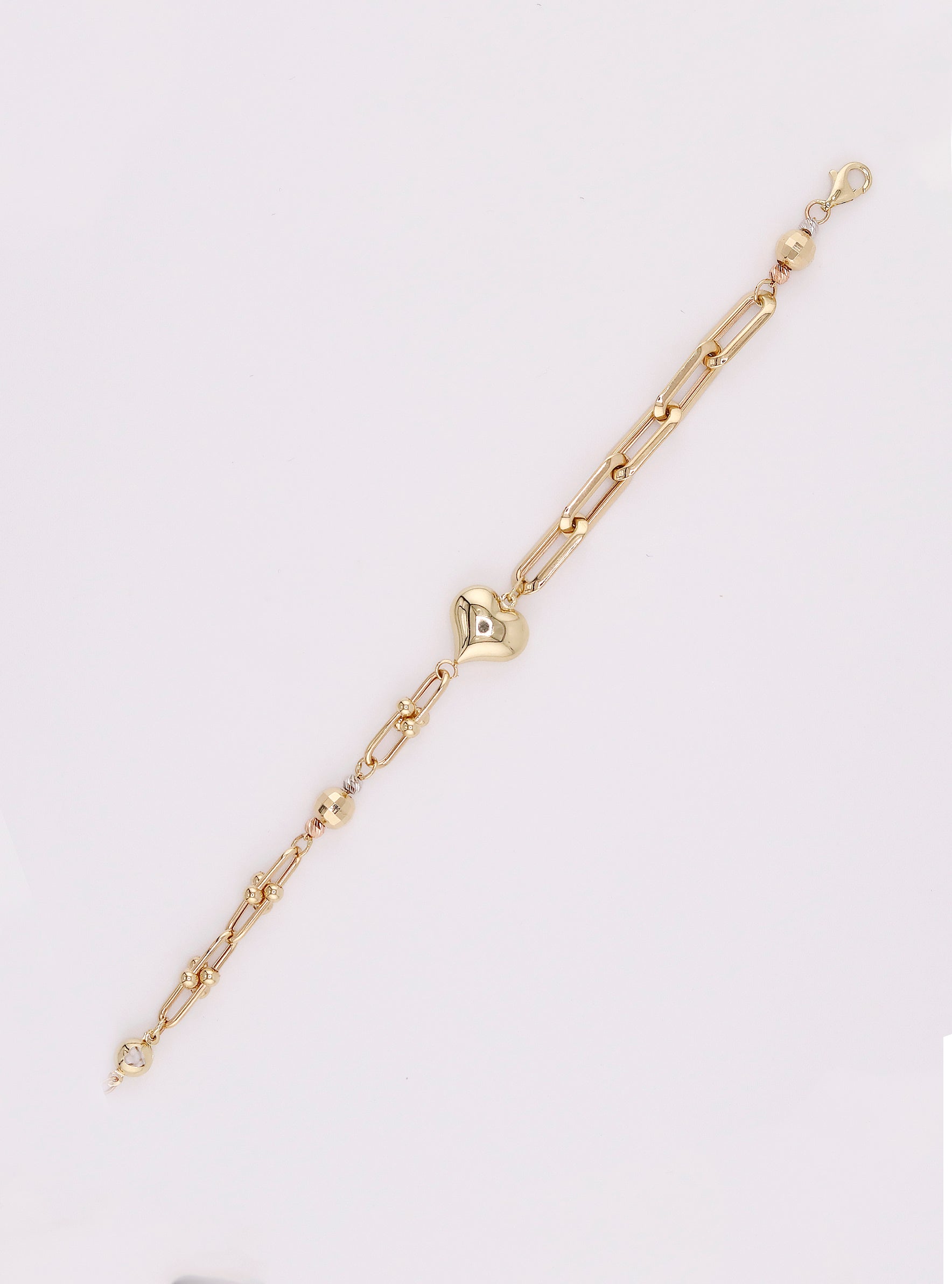 Pulsera de Oro Corazón y Borlas de 14K