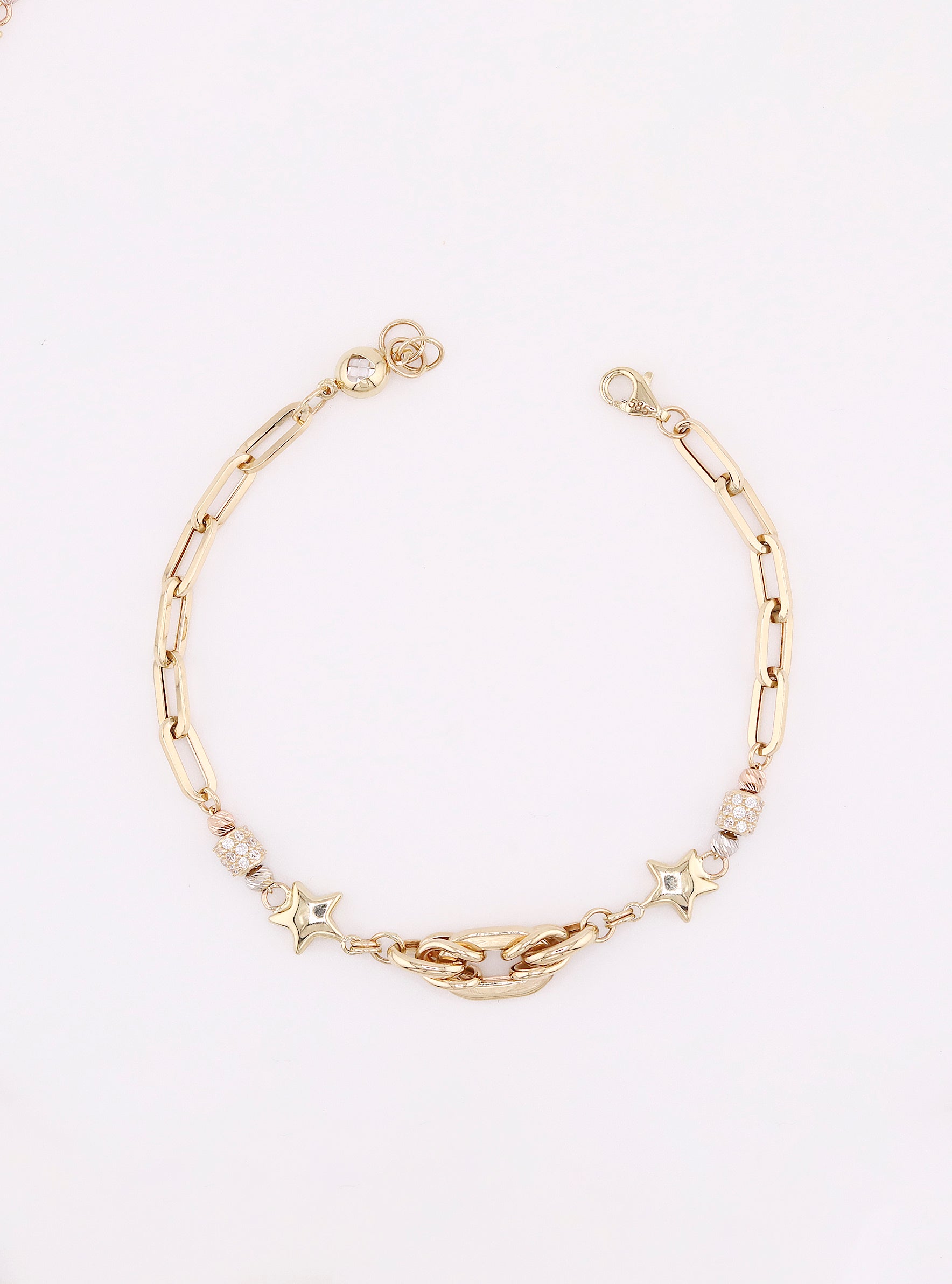 Pulsera de Oro Enlazada con Estrellas de 14K