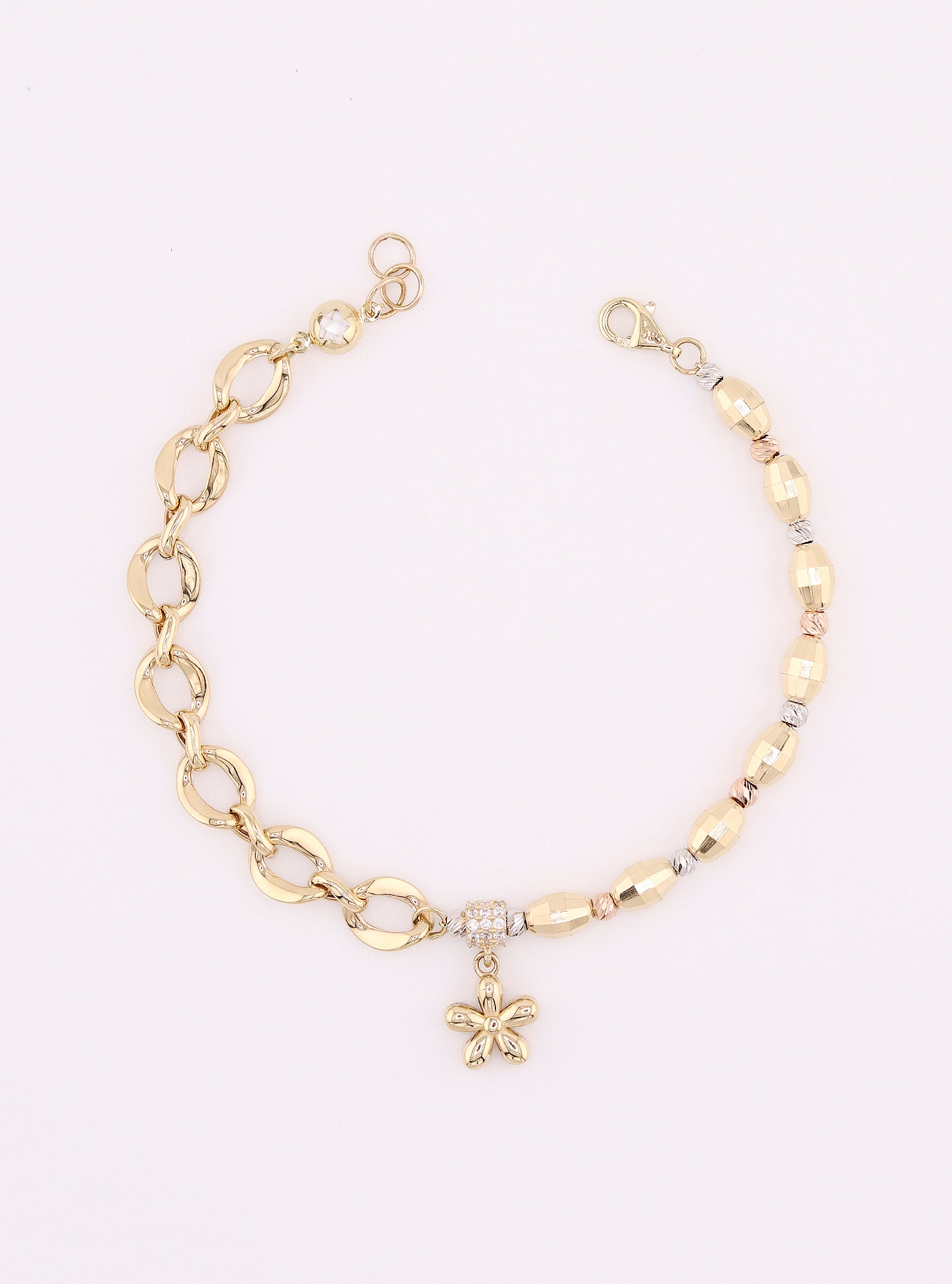 Pulsera de Oro Flor Colgante de 14K