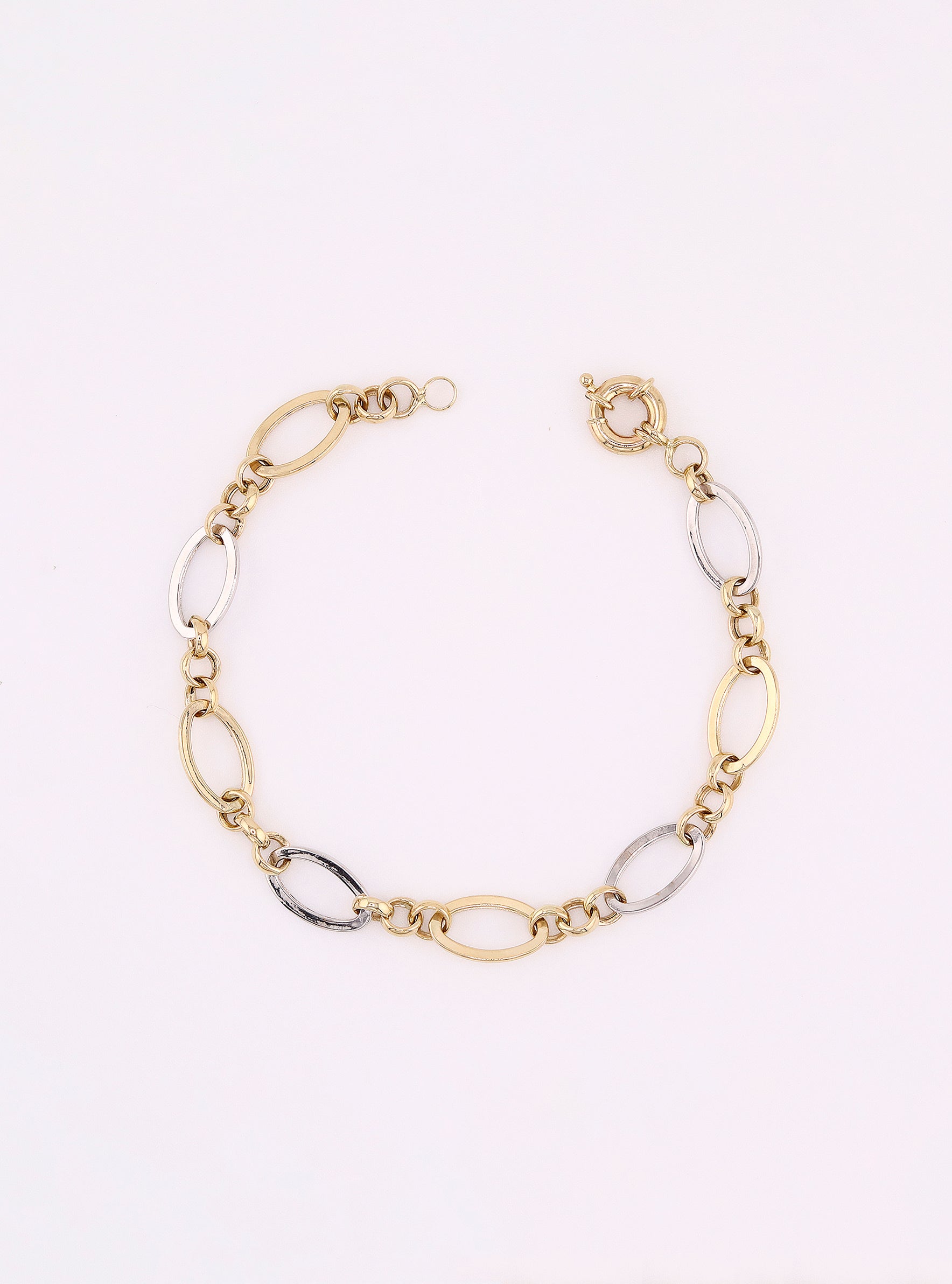 Pulsera de Oro Óvalos Amarillos y Blancos de 14K