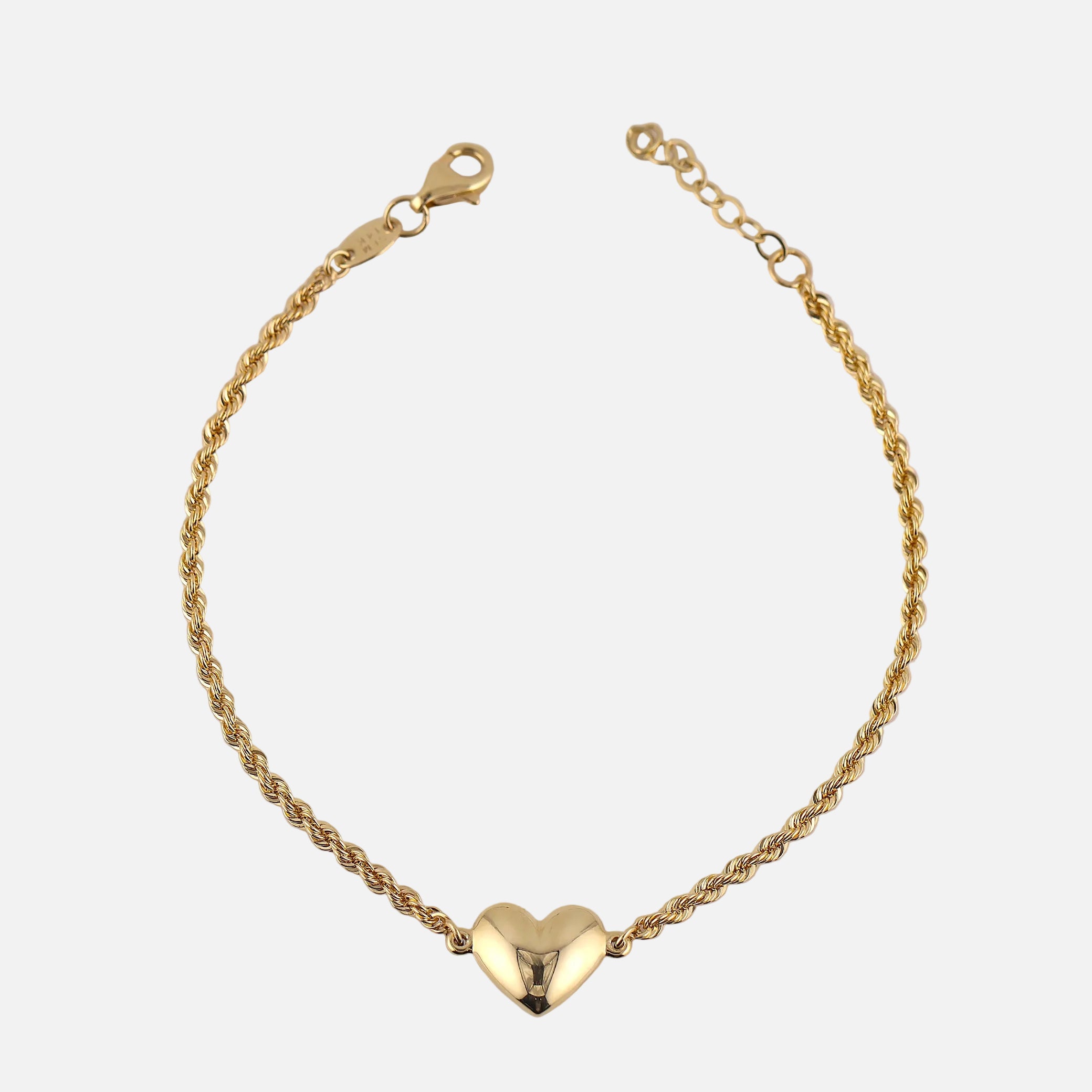 Pulsera Torzal con Corazón en Oro de 14K