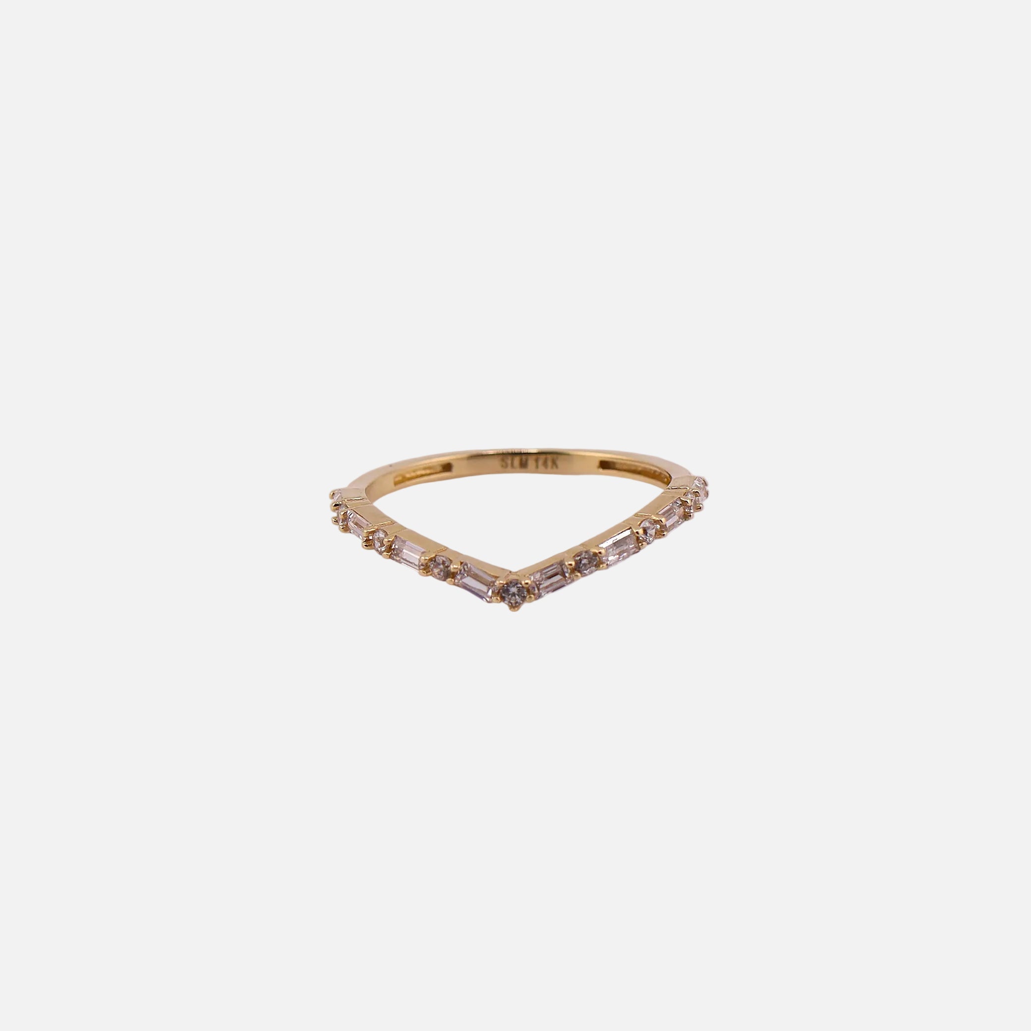 Anillo V con Piedra Blanca en Oro de 14K