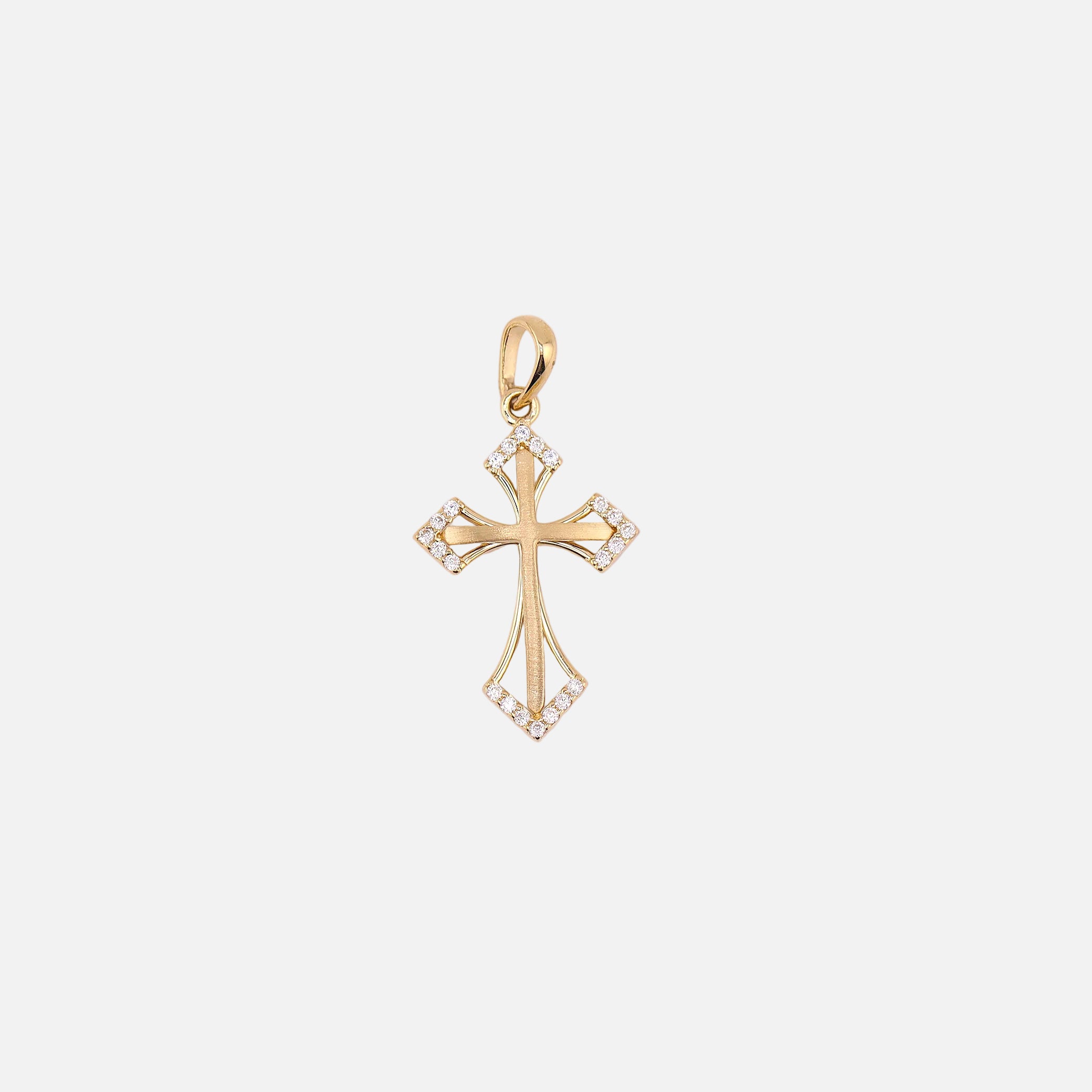 Dije Cruz con Piedra Blanca en Oro de 14K