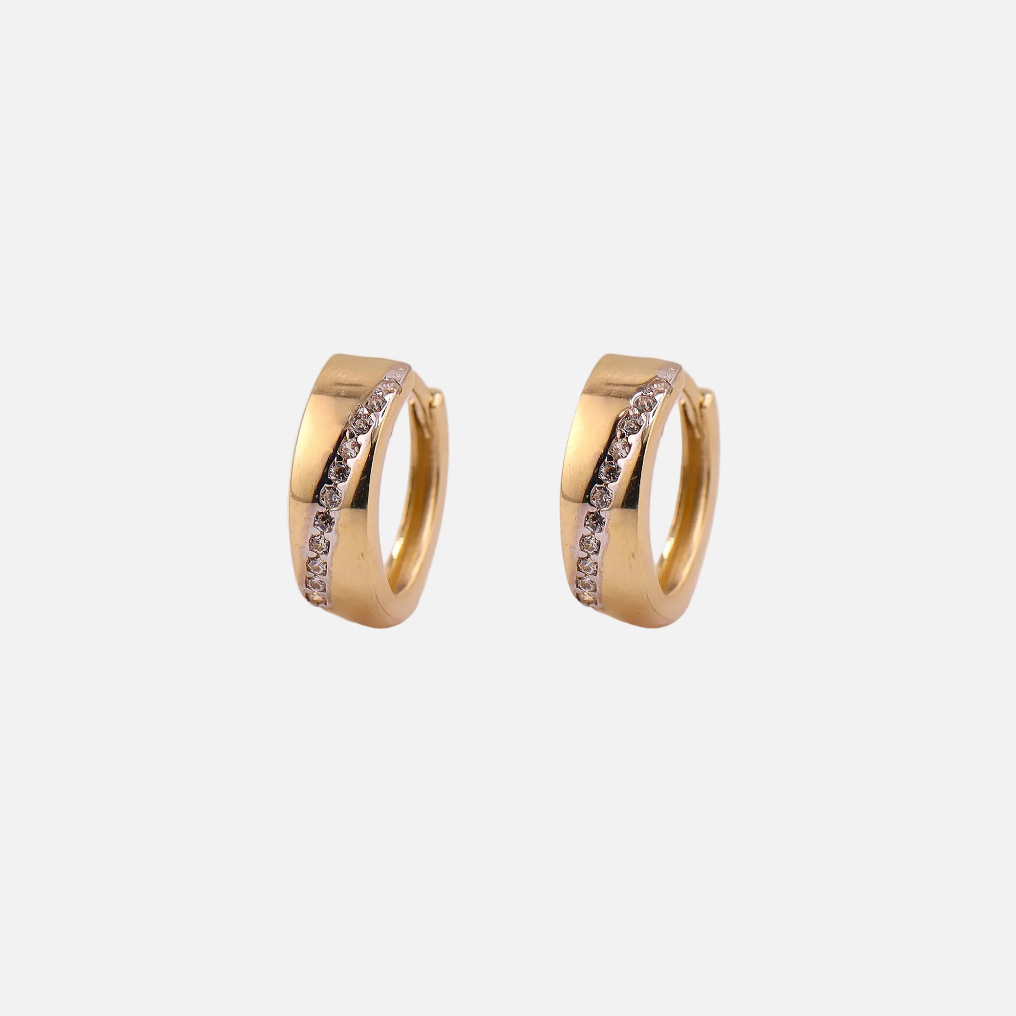 Aretes Huggies con Piedra Blanca en Oro de 14K