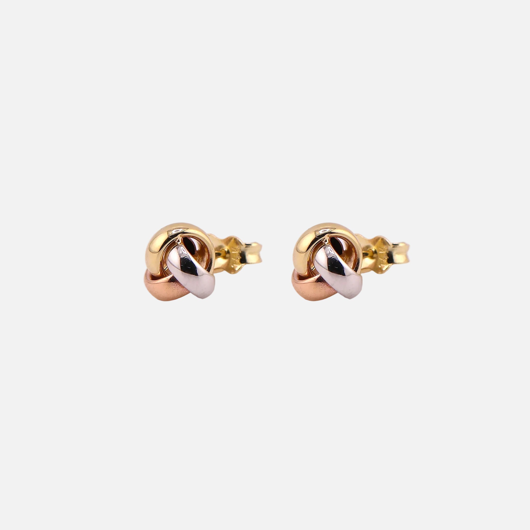 Aretes Nudo Tres Tonos en Oro de 14K