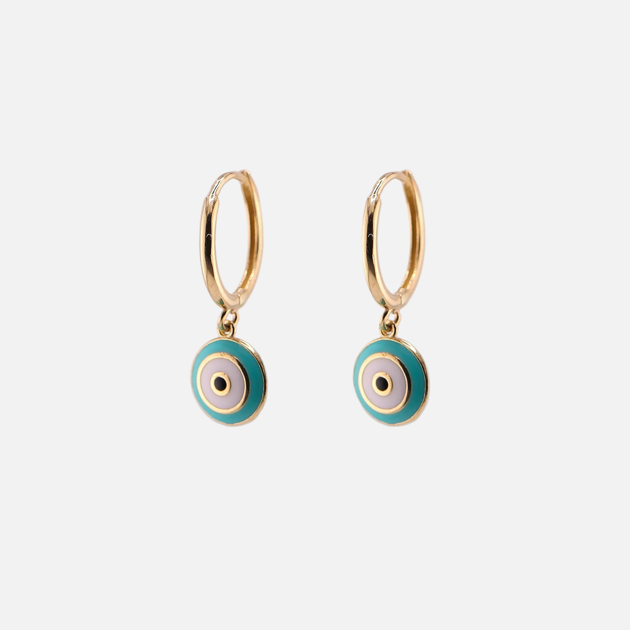 Aretes Huggies Ojo Turco en Oro de 14K
