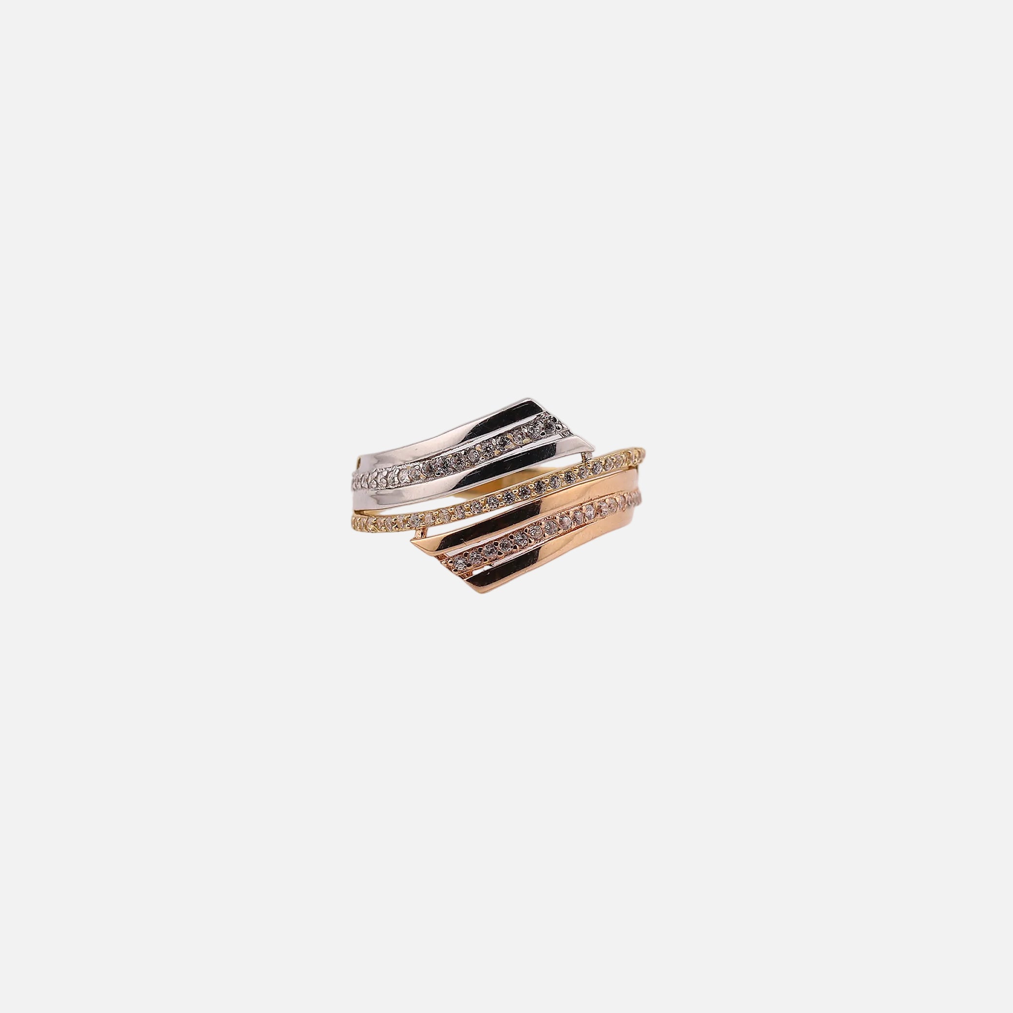 Anillo Líneas Tres Tonos en Oro de 14K