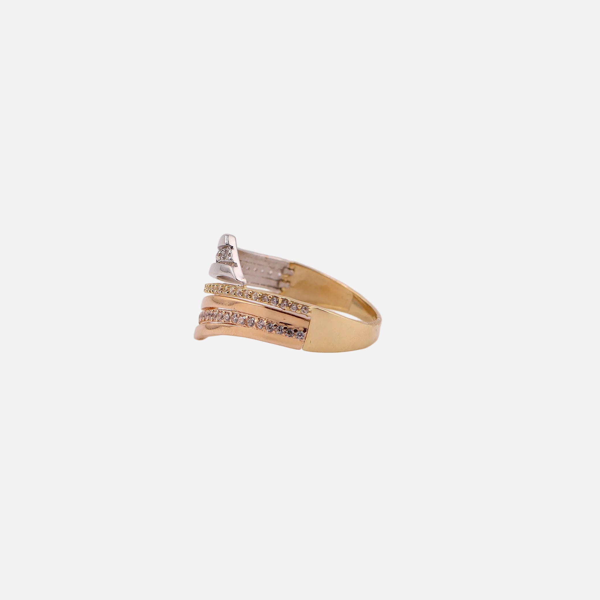 Anillo Líneas Tres Tonos en Oro de 14K