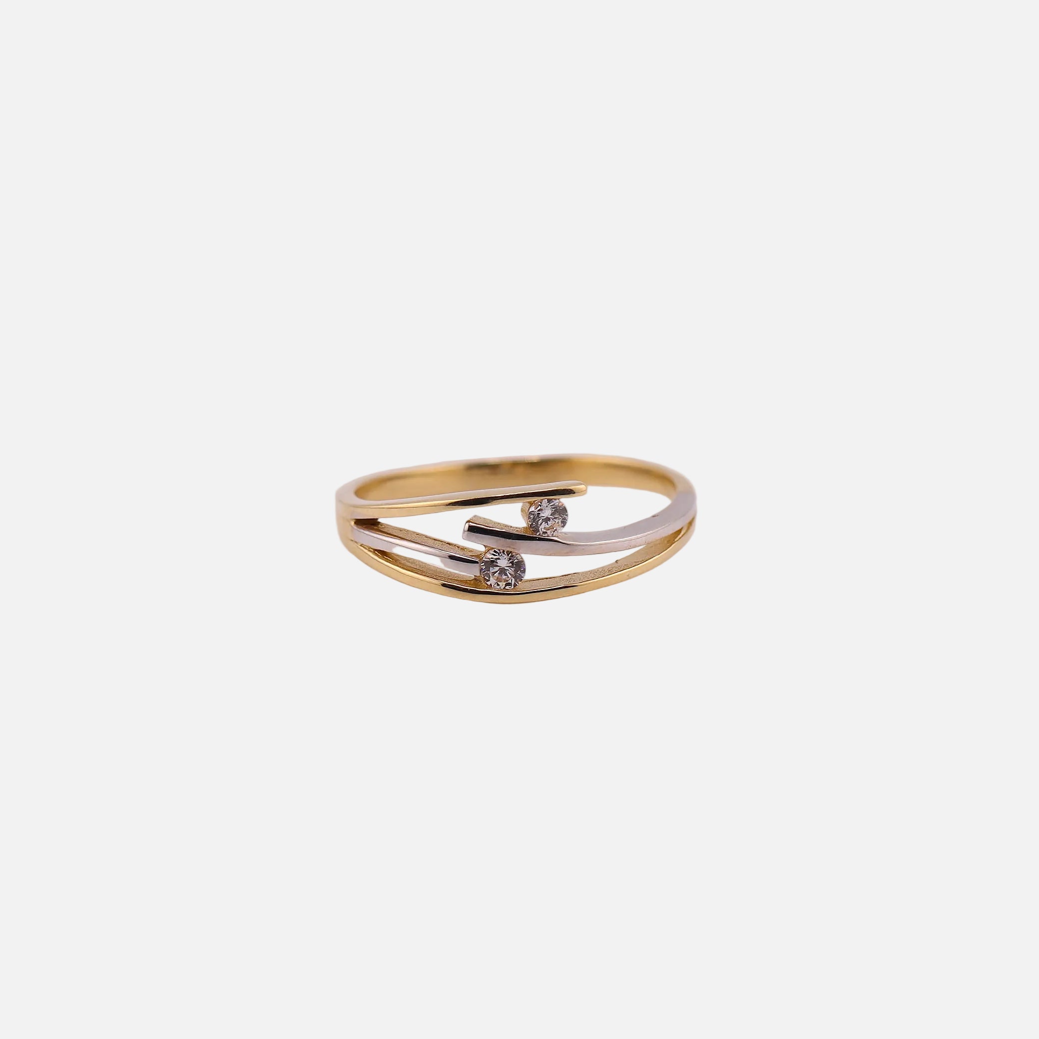 Anillo Líneas Dos Tonos en Oro de 14K