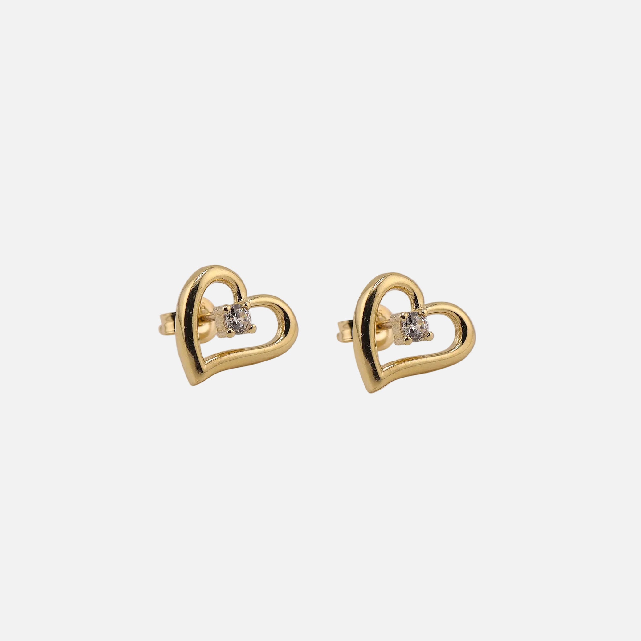 Aretes Corazón con Piedra Blanca en Oro de 14K