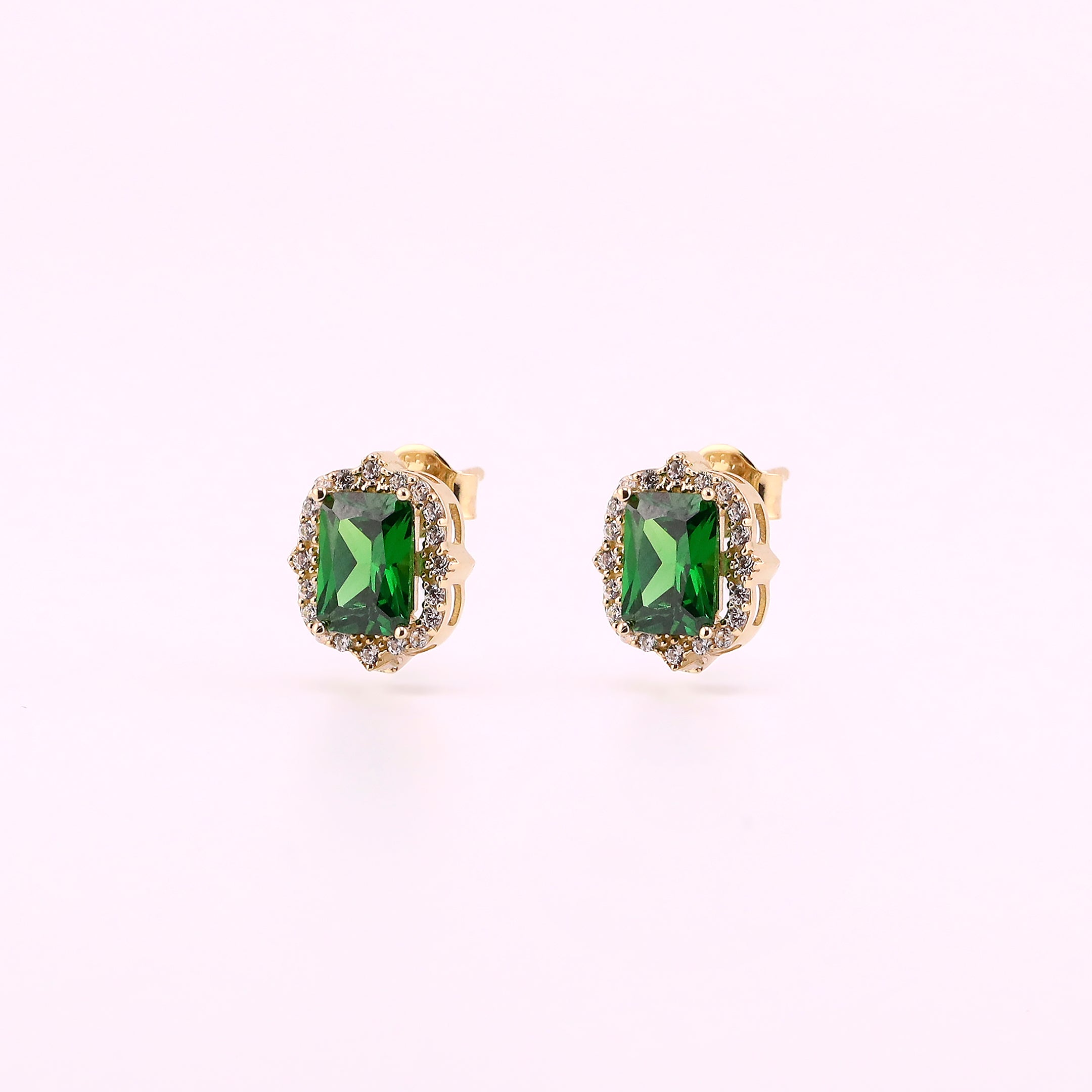 Aretes Piedra Verde en Oro de 14K