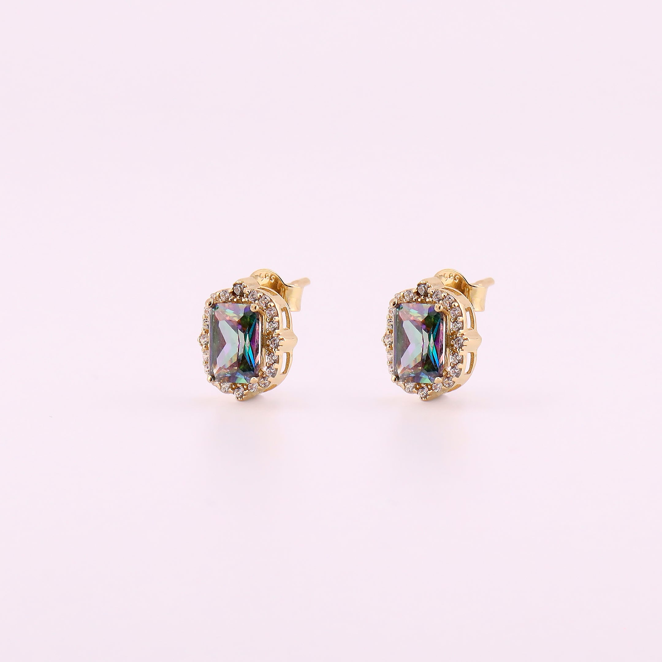 Aretes Piedra Tornasol en Oro de 14K