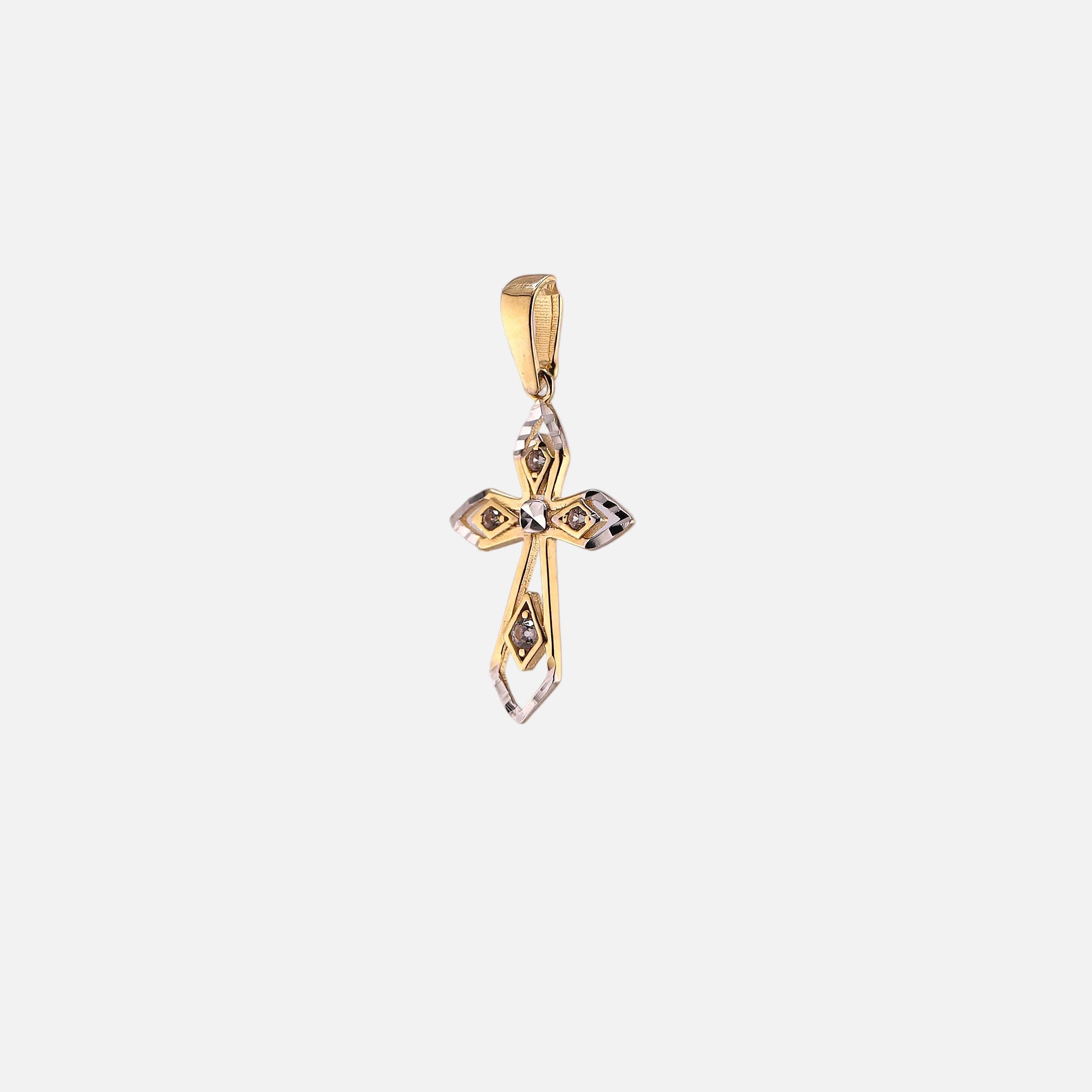 Dije Cruz Dos Tonos en Oro de 14K