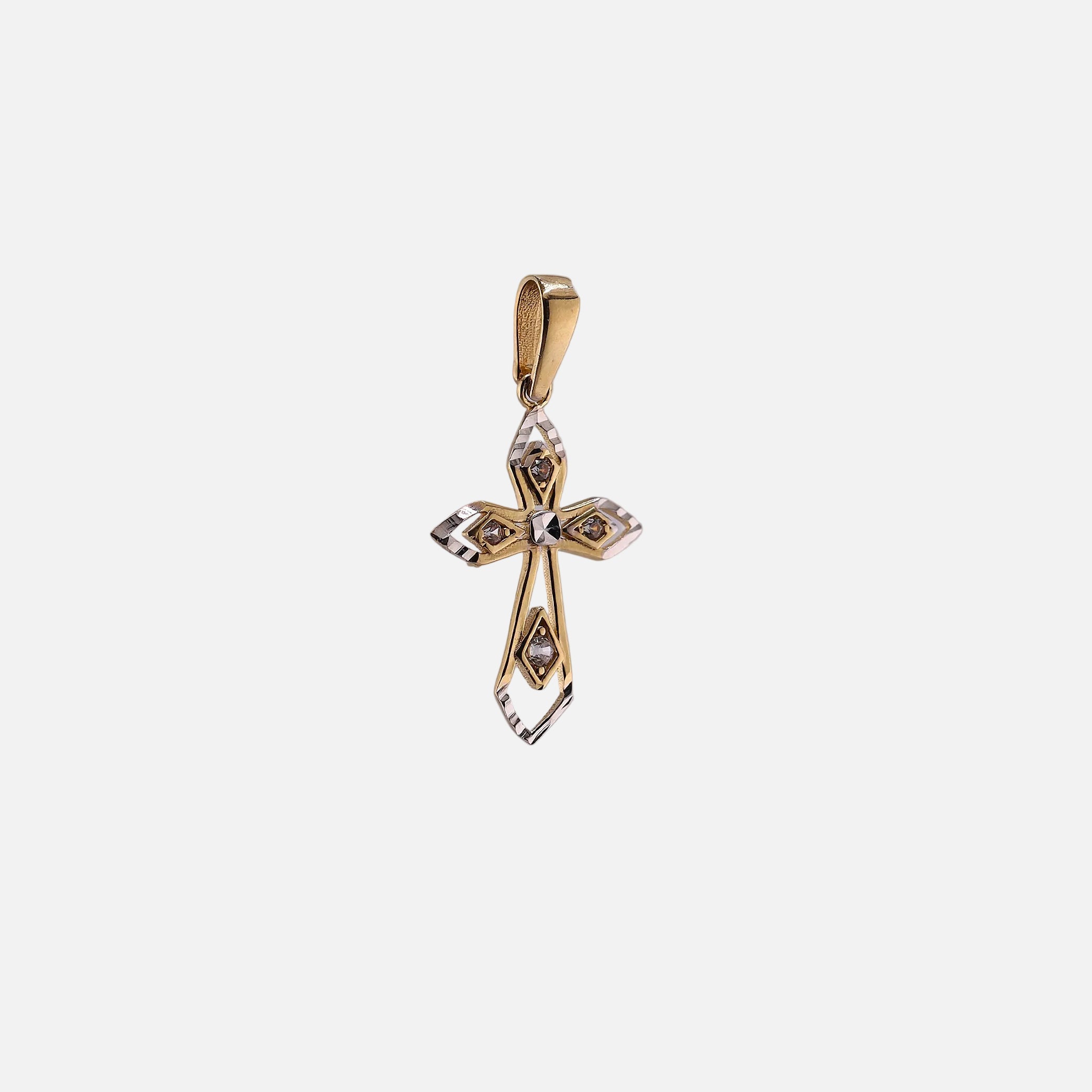 Dije Cruz Dos Tonos en Oro de 14K