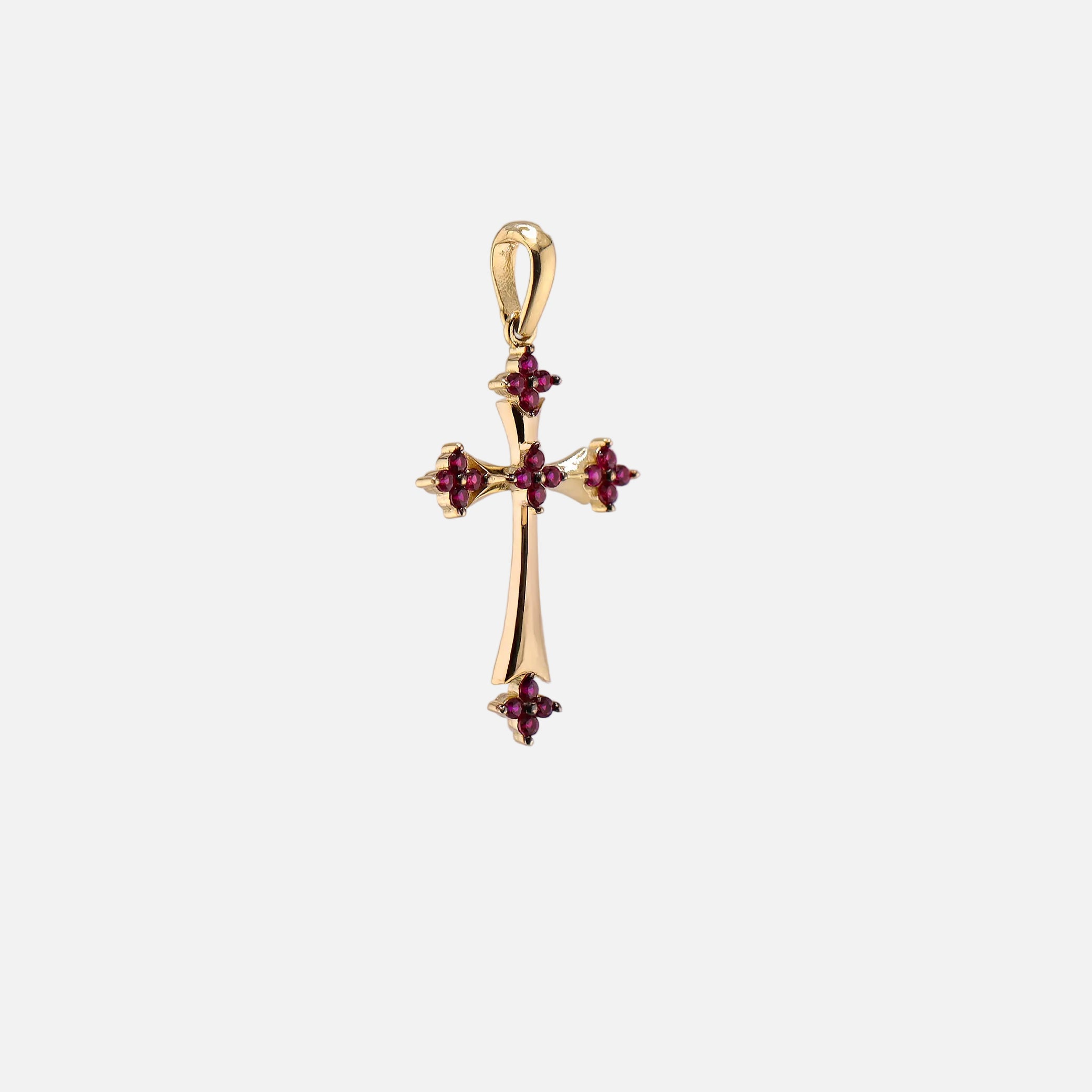 Dije Cruz con Piedra Rosa en Oro de 14K