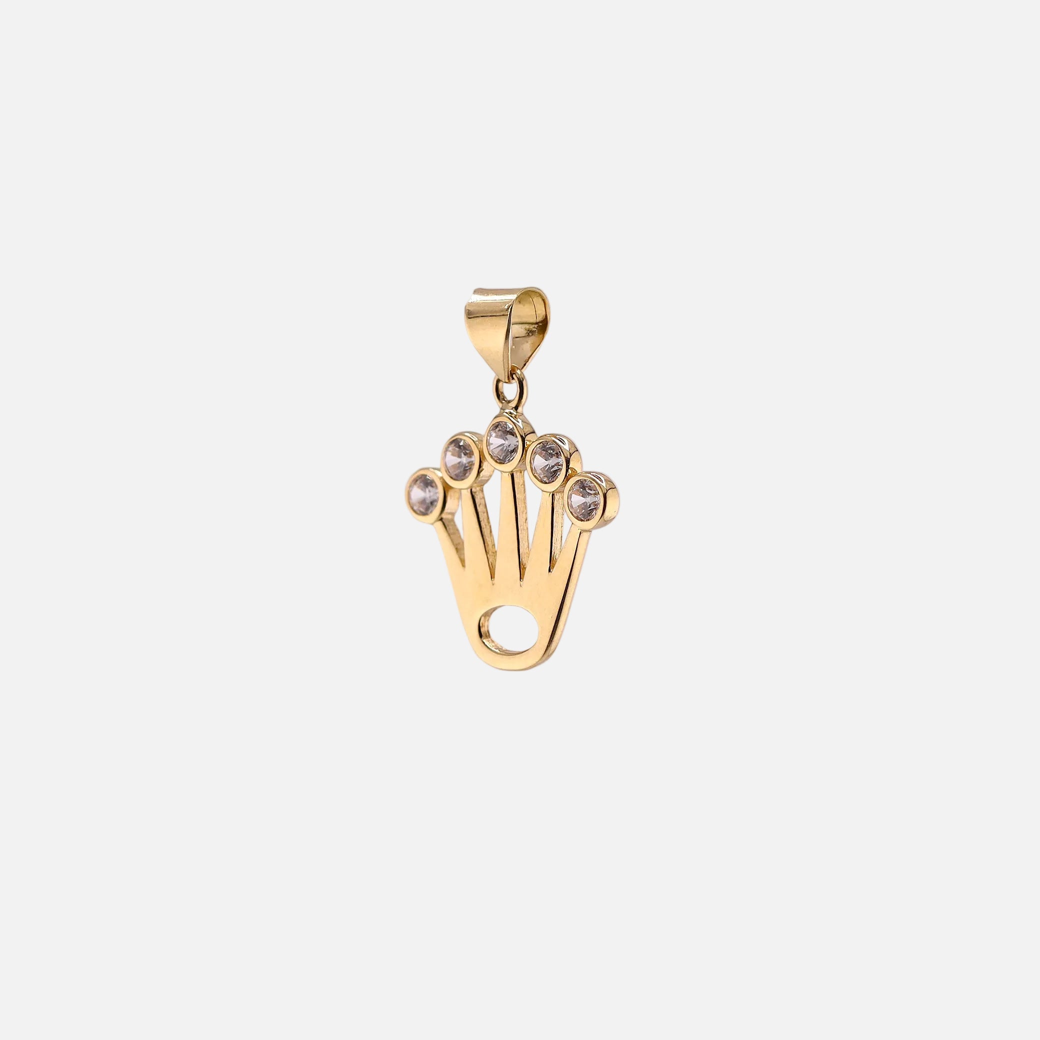 Dije Marca con Piedras Blancas en Oro de 14K