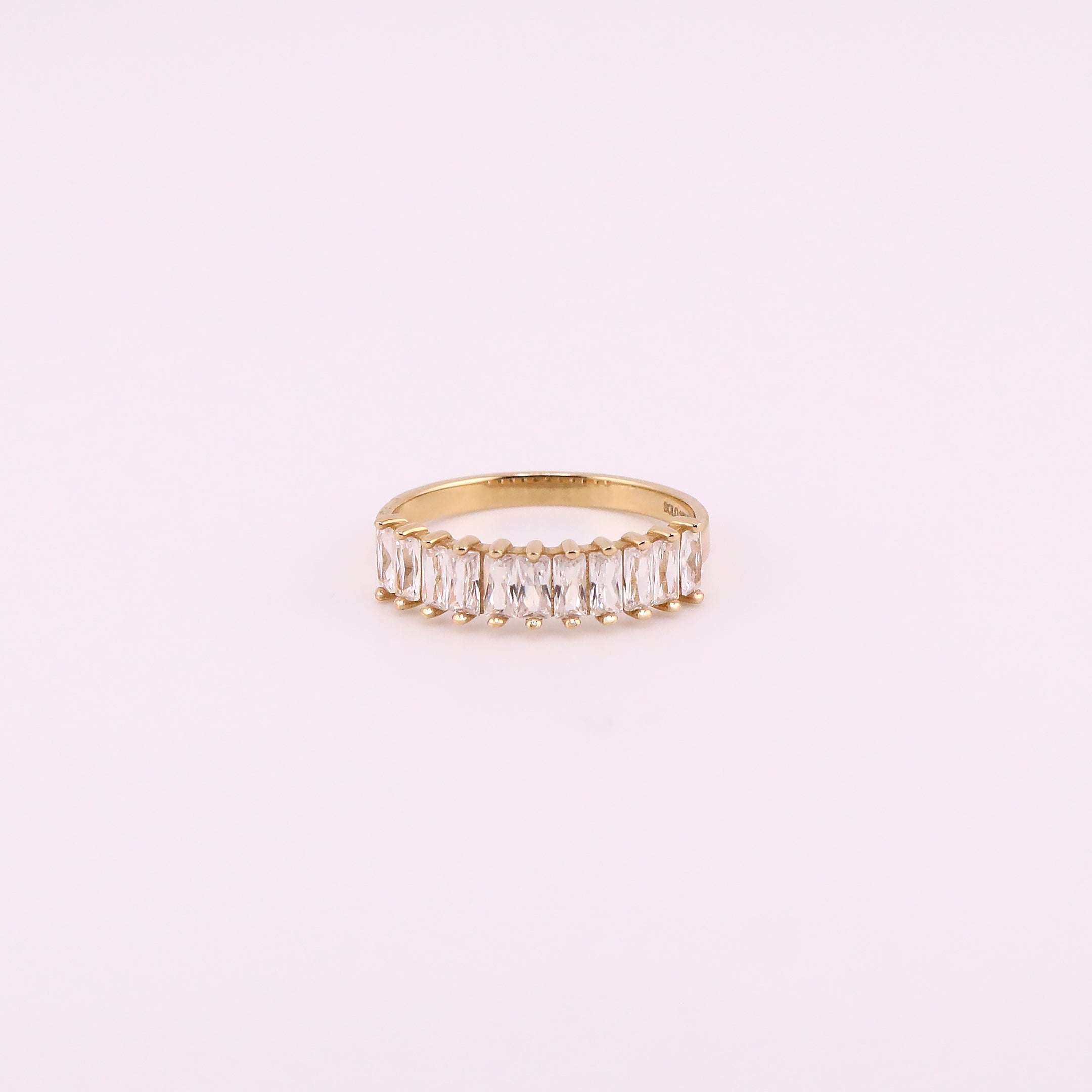 Anillo Media Churumbela con Zirconias Blancas Baguette en Oro de 14K