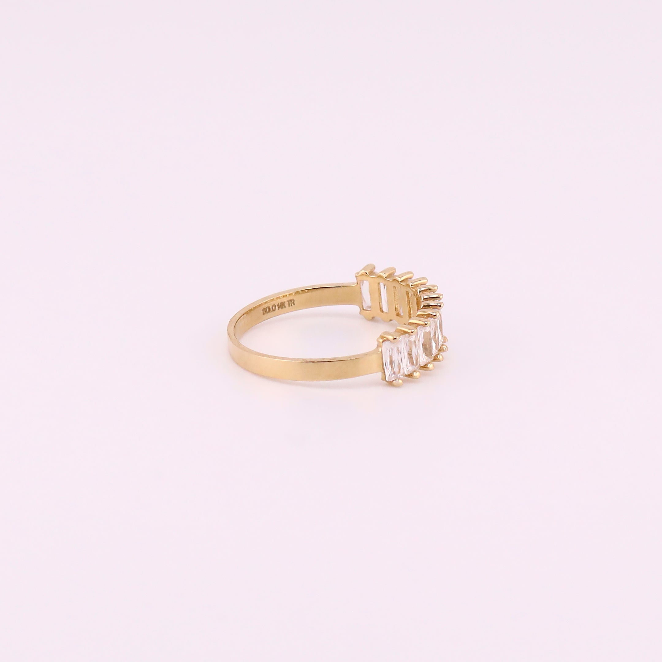 Anillo Media Churumbela con Zirconias Blancas Baguette en Oro de 14K