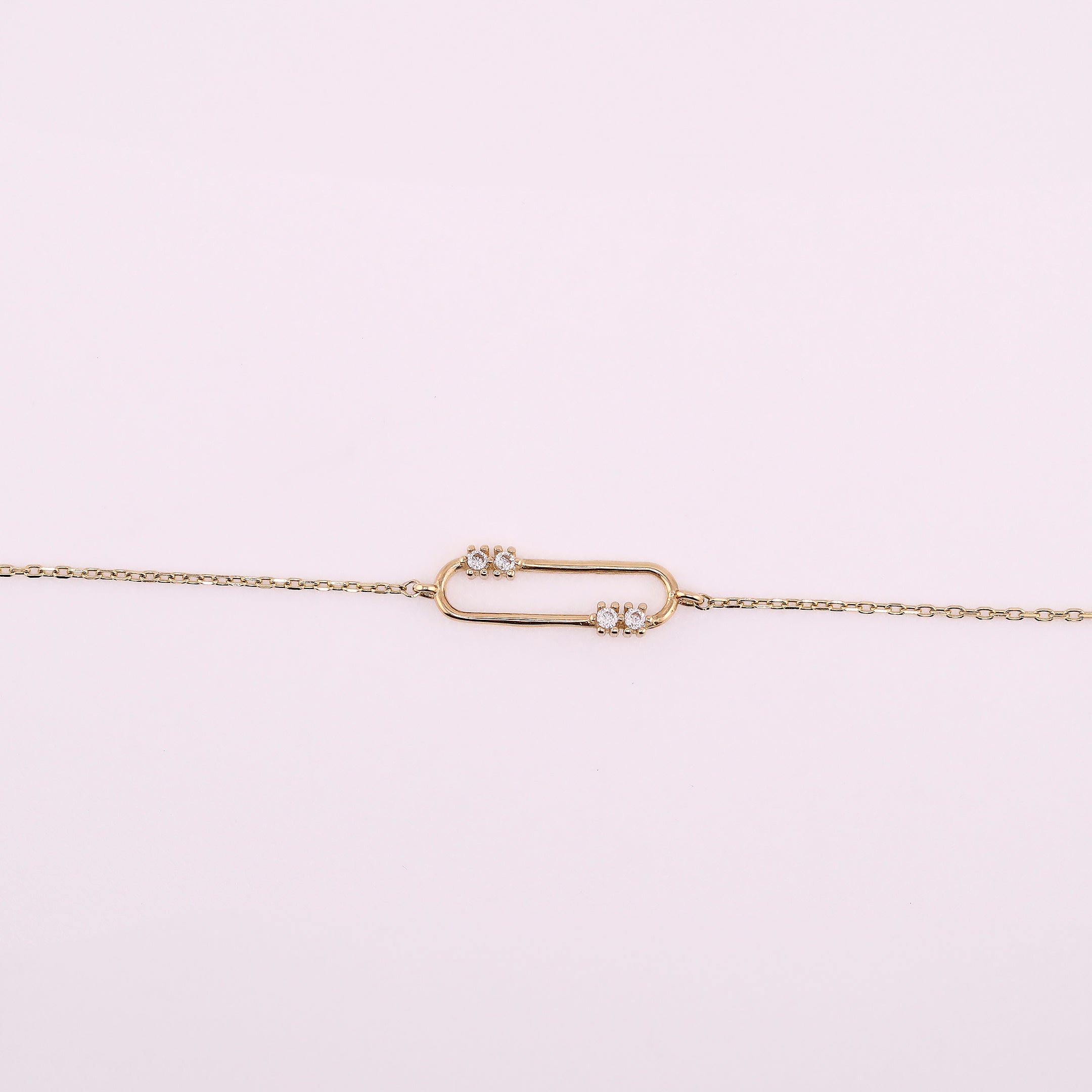 Pulsera Clip con Zirconias Blancas en Oro de 14K