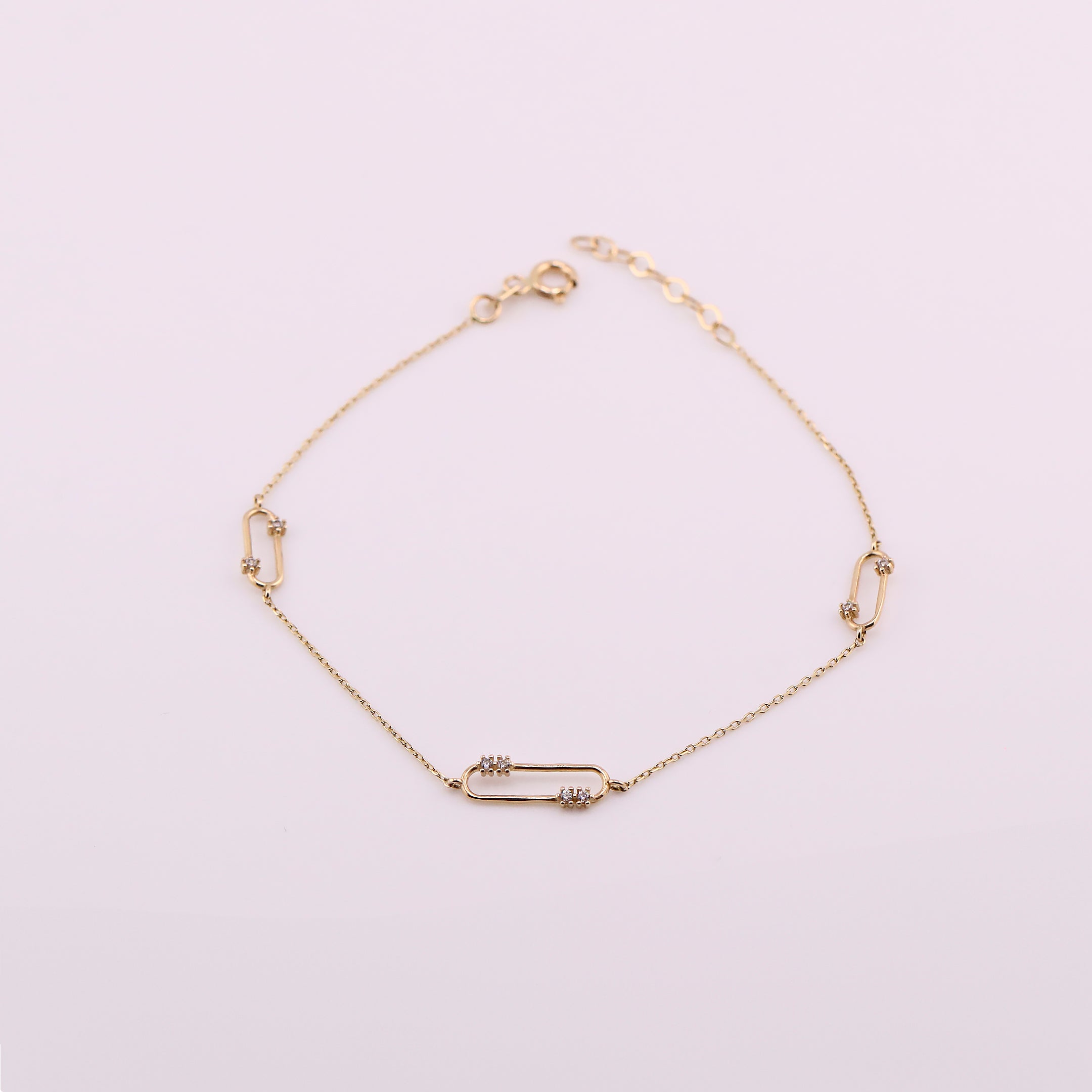 Pulsera Clip con Zirconias Blancas en Oro de 14K