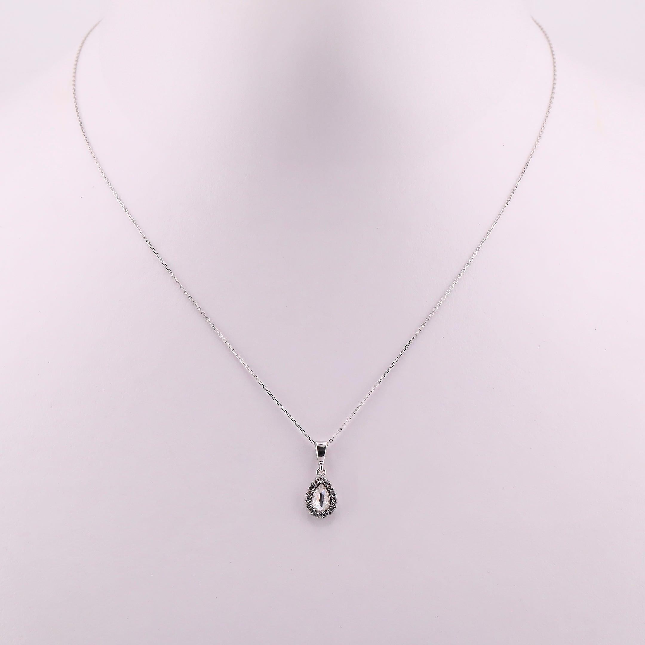 Gargantilla Gota con Zirconias Blancas en Oro Blanco de 14K