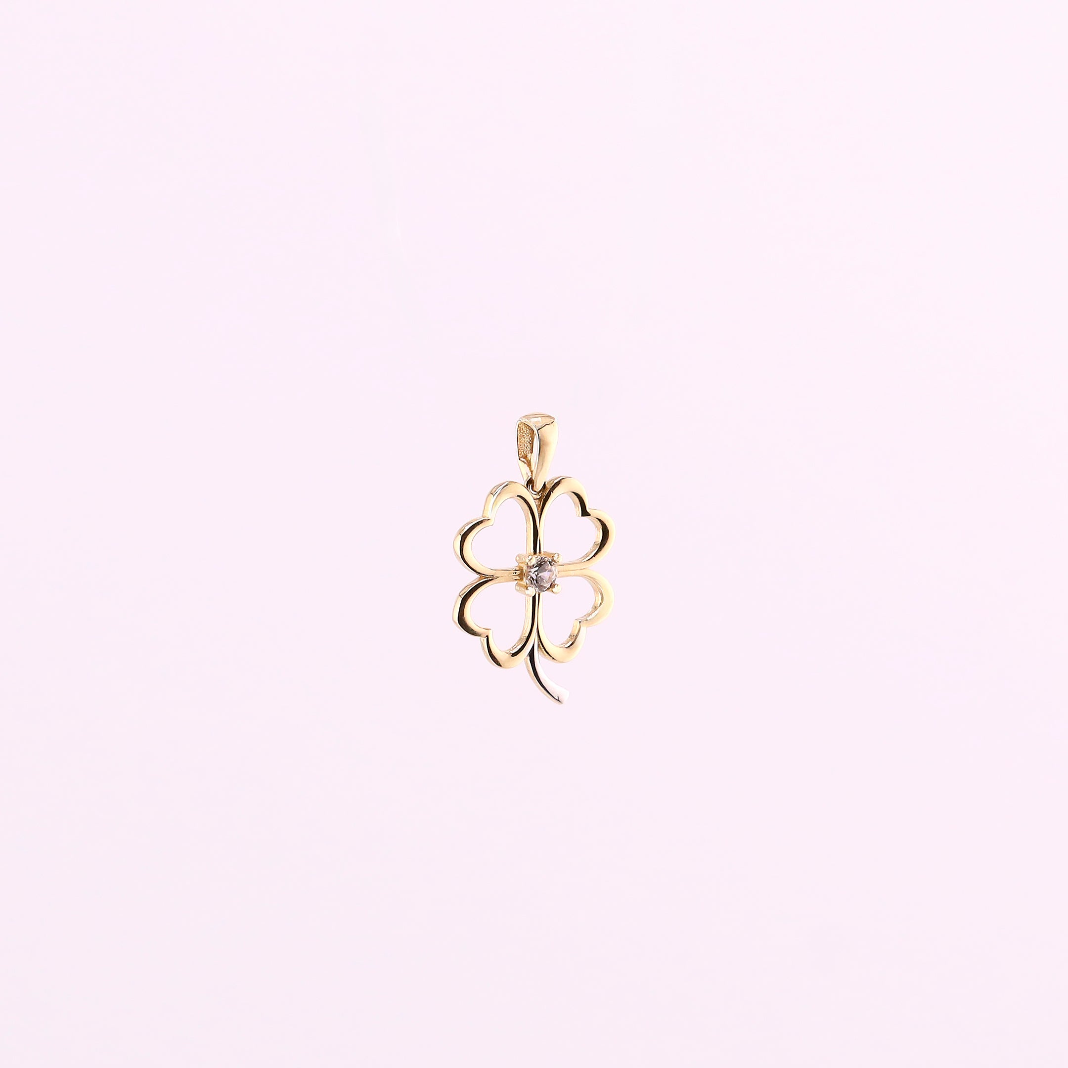 Dije Trébol con Zirconias Blancas en Oro de 14K