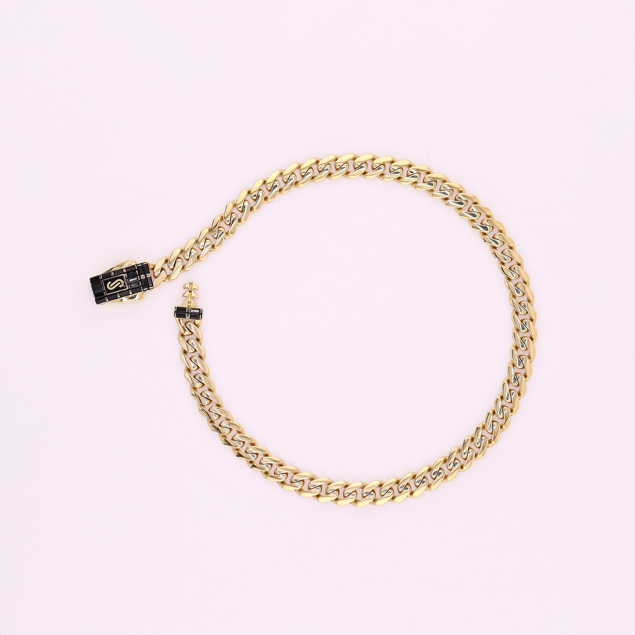 Pulso Monaco Chain Clásico con Zirconias Negras en Oro de 14K