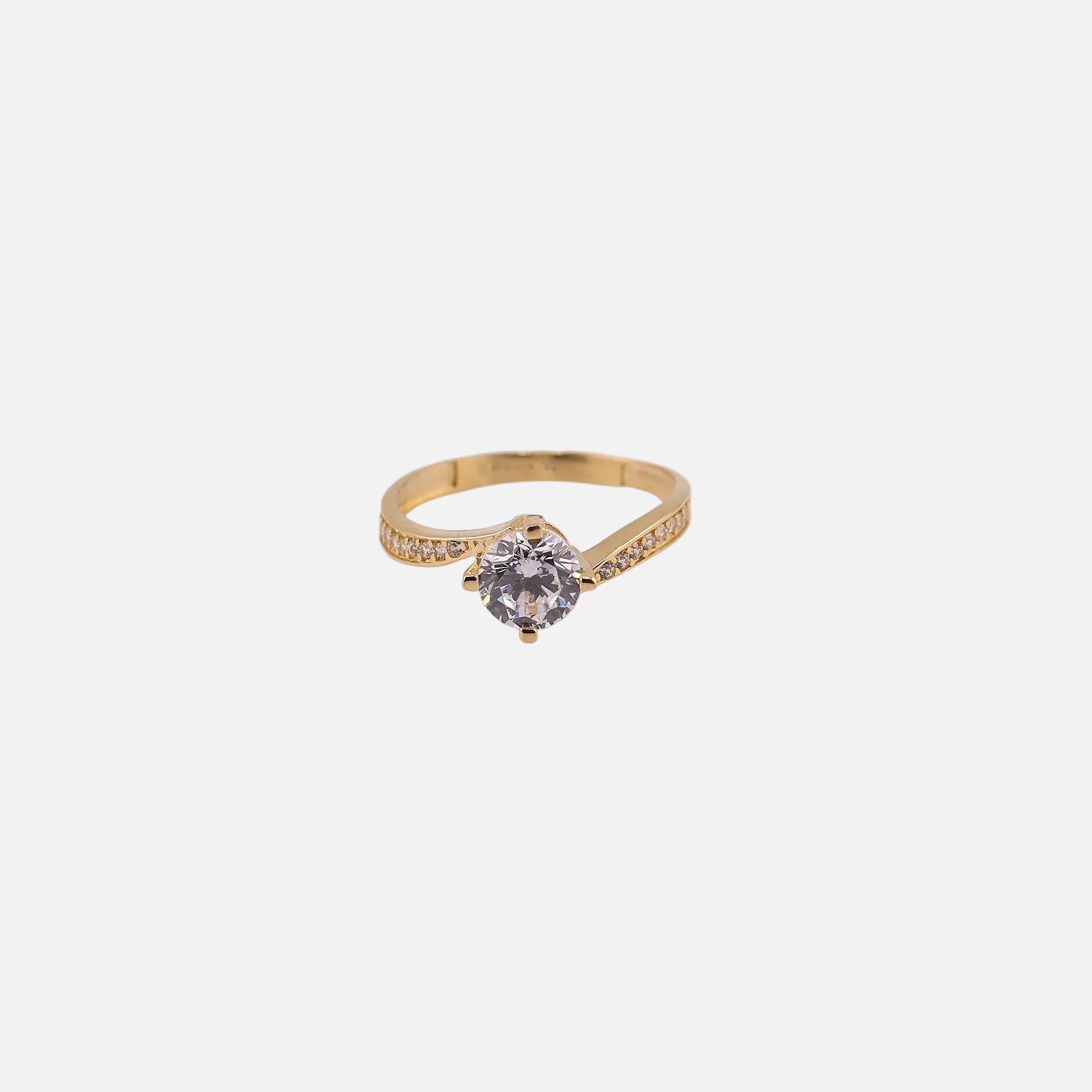 Anillo Solitario con Piedras Blancas en Oro de 14K