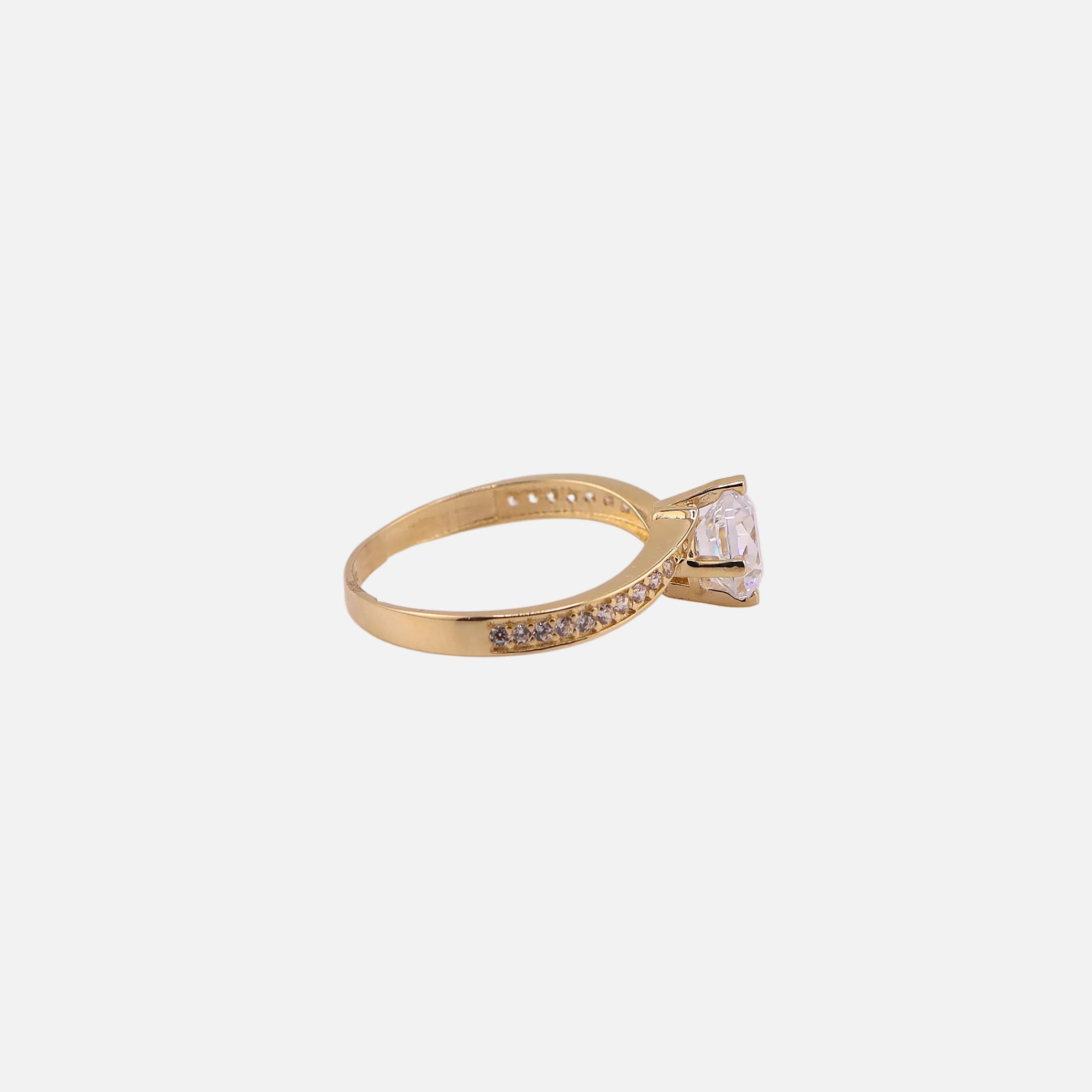 Anillo Solitario con Piedras Blancas en Oro de 14K