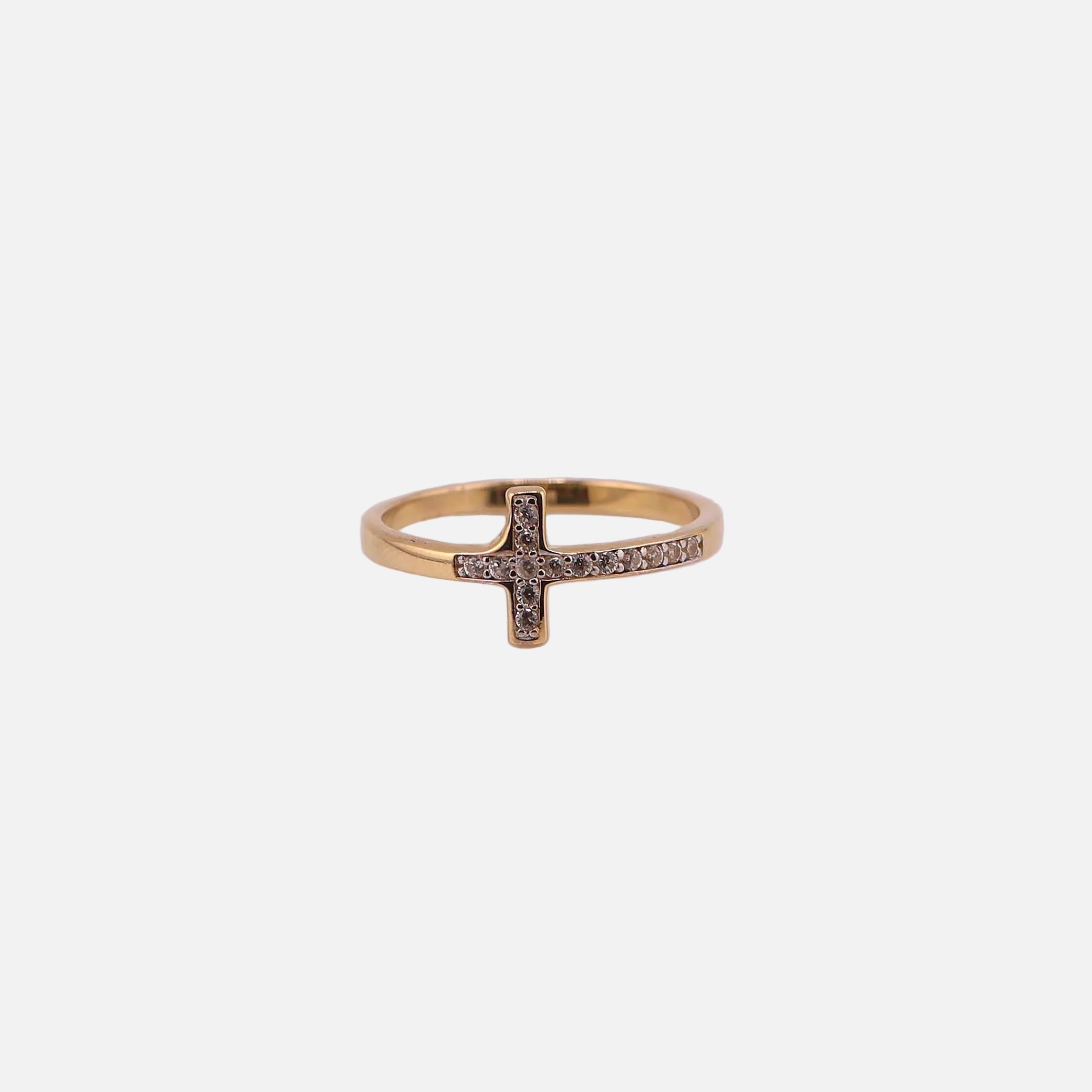 Anillo Cruz con Piedras Blancas en Oro de 14K