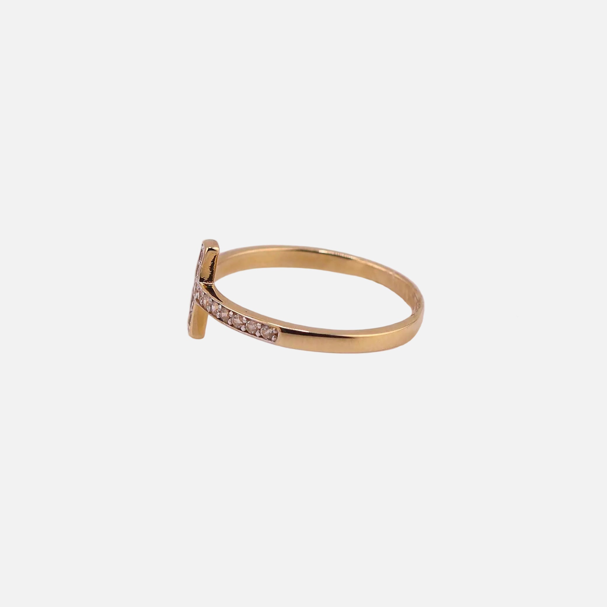 Anillo Cruz con Piedras Blancas en Oro de 14K