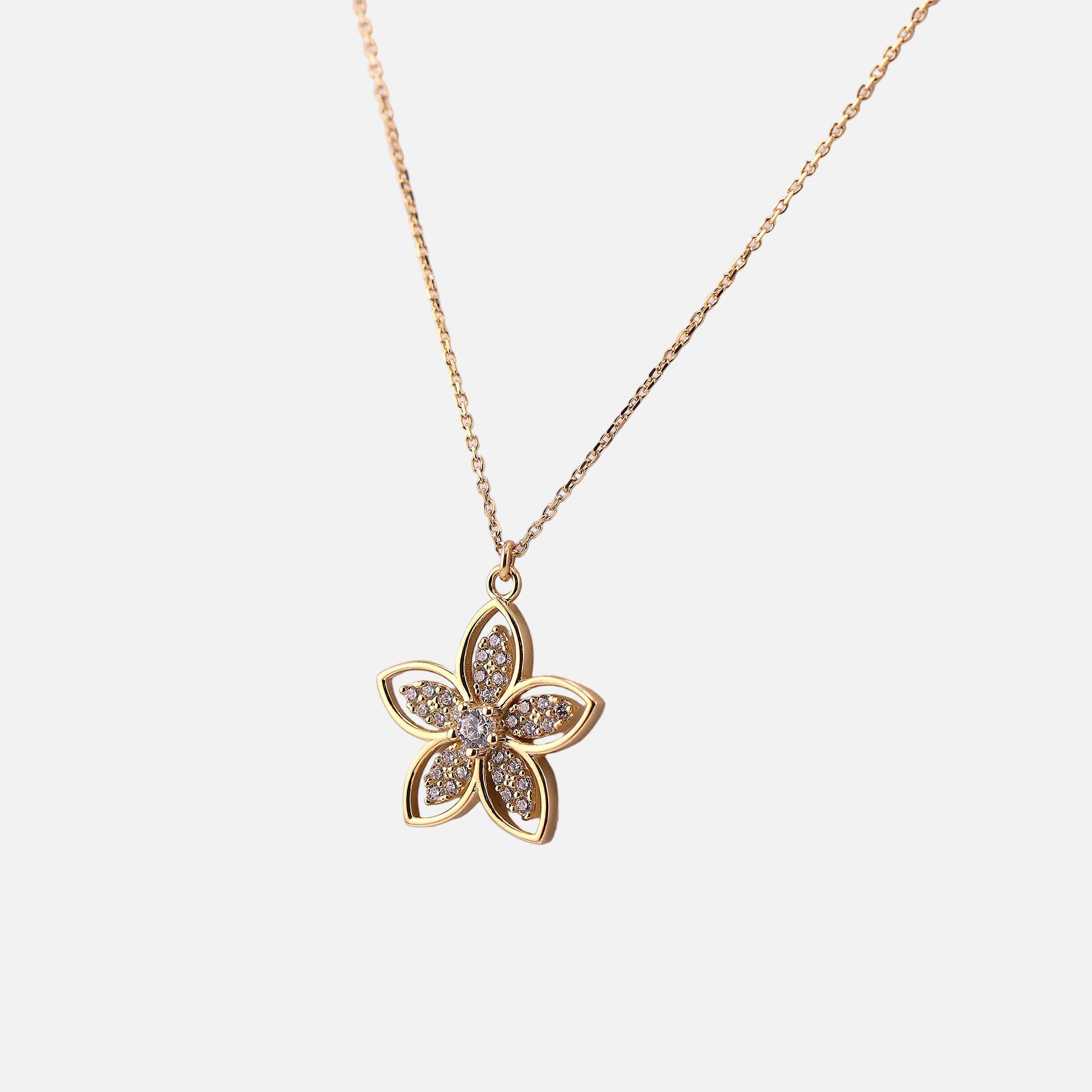 Gargantilla Flor con Piedras Blancas en Oro de 14K