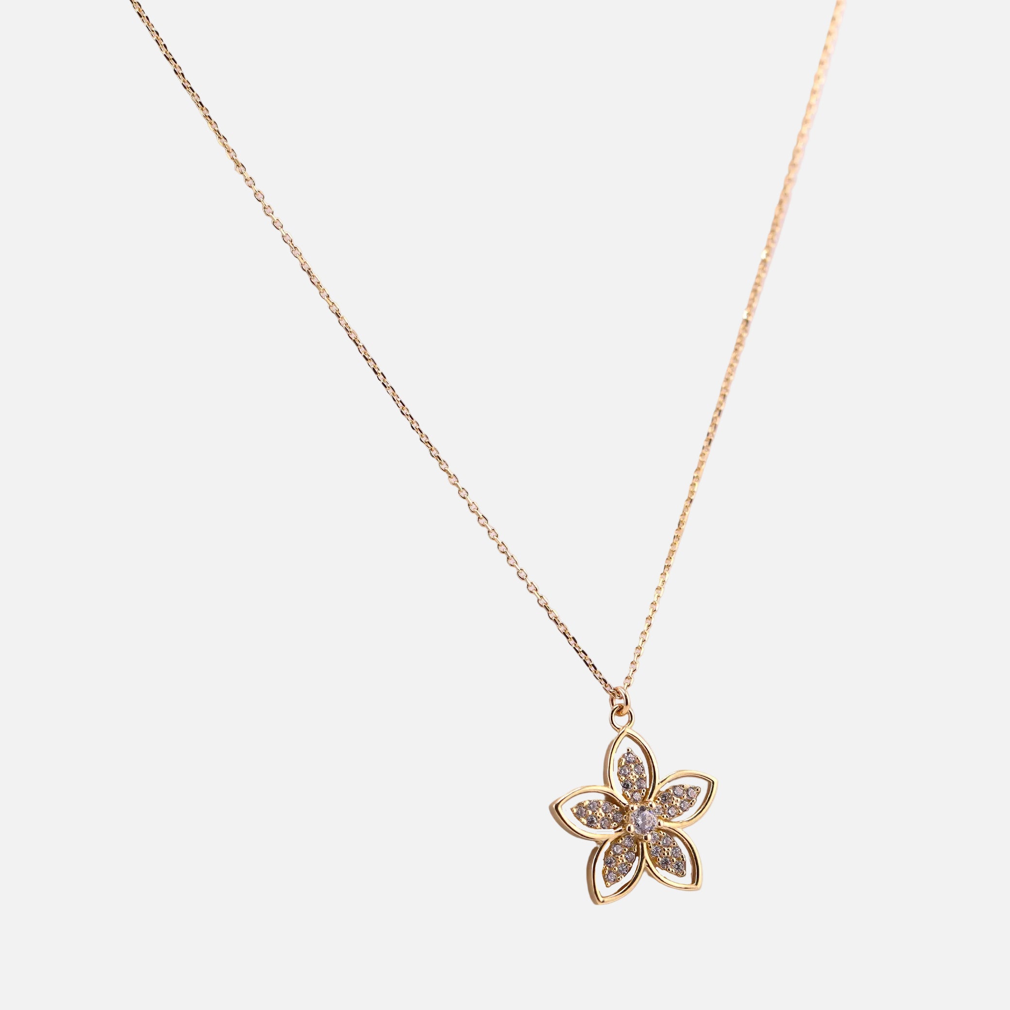 Gargantilla Flor con Piedras Blancas en Oro de 14K