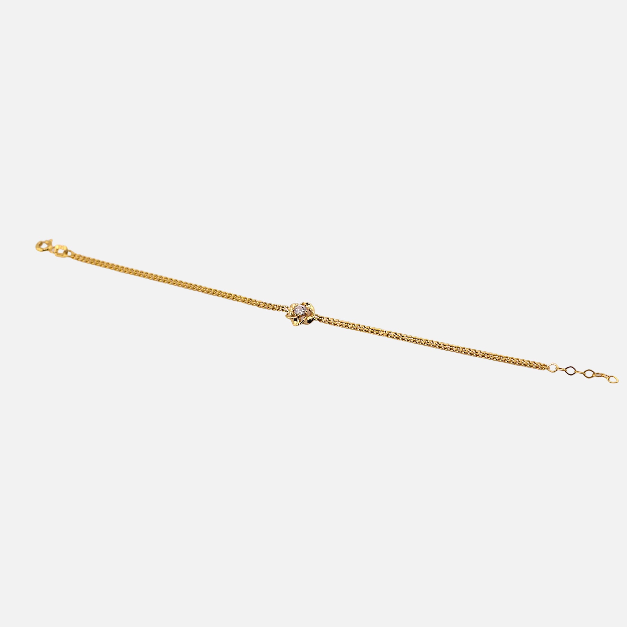 Pulsera Flor con Piedra Blanca en Oro de 14K