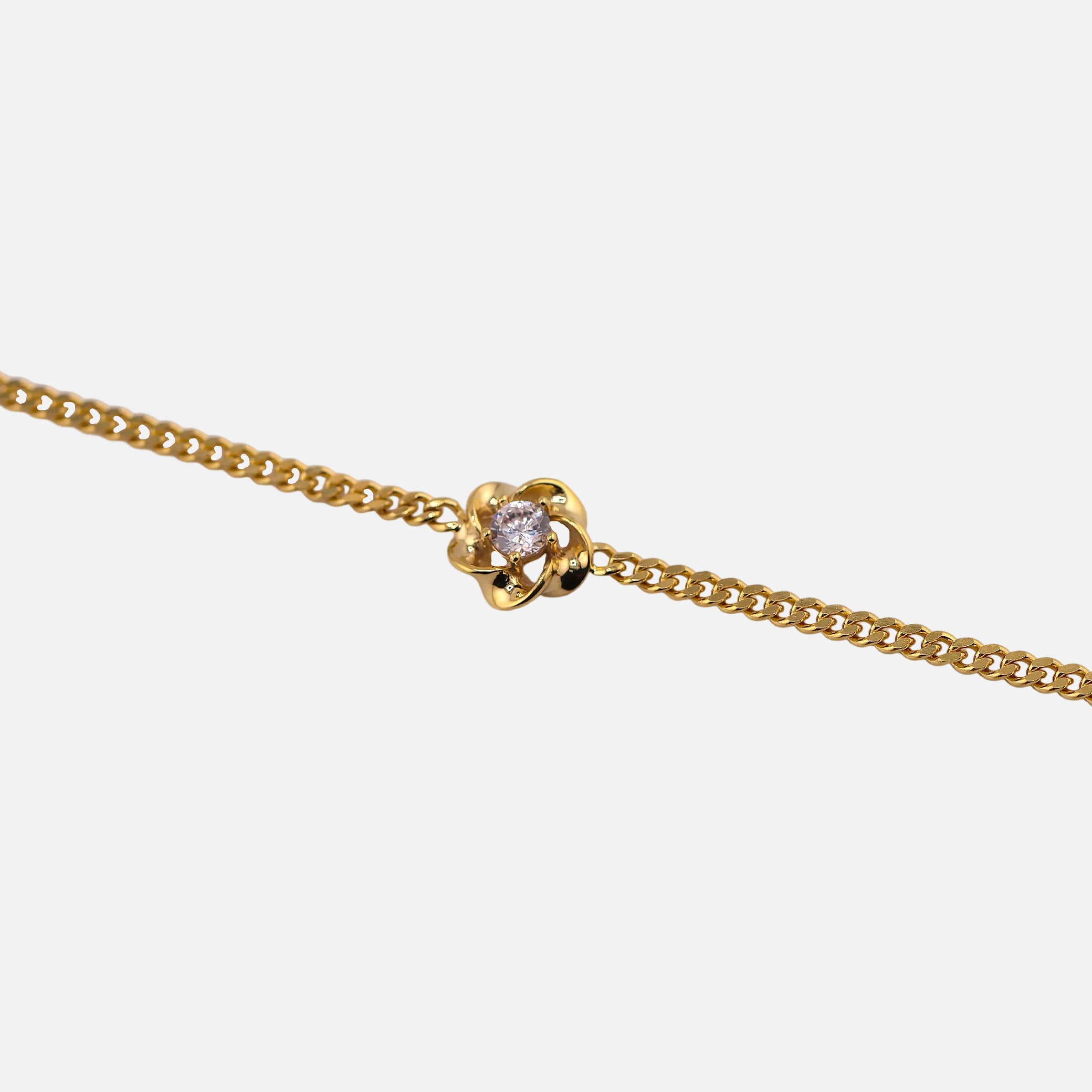 Pulsera Flor con Piedra Blanca en Oro de 14K