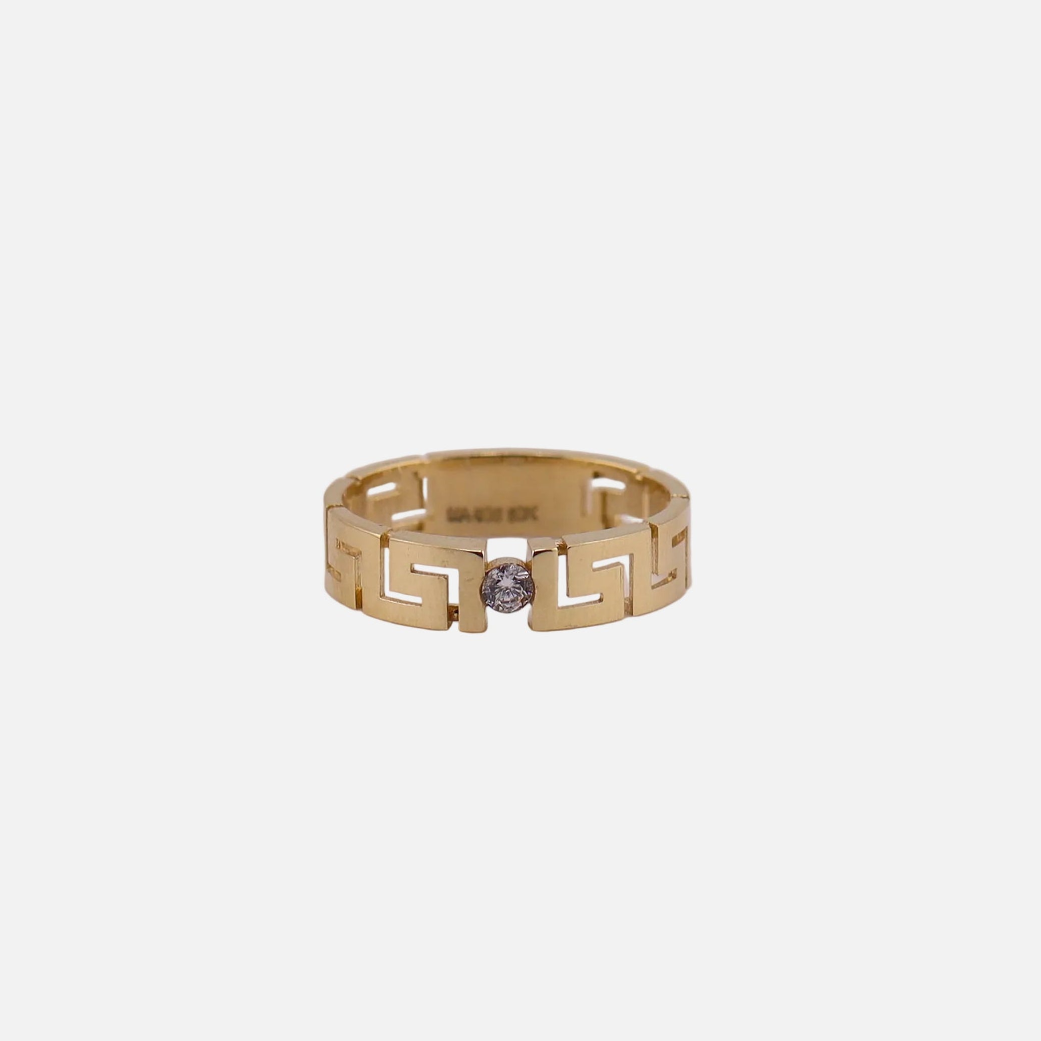 Anillo Griego con Piedra Blanca en Oro de 10K