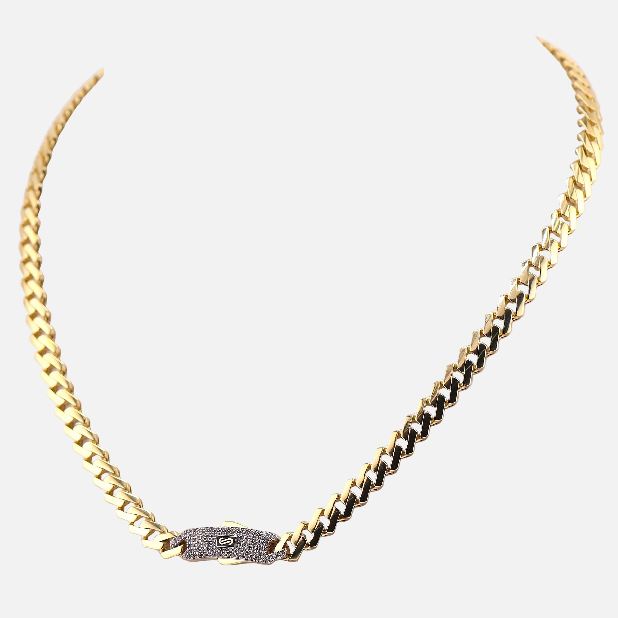 Cadena Monaco Chain C/Piedras Blancas en Oro de 10K