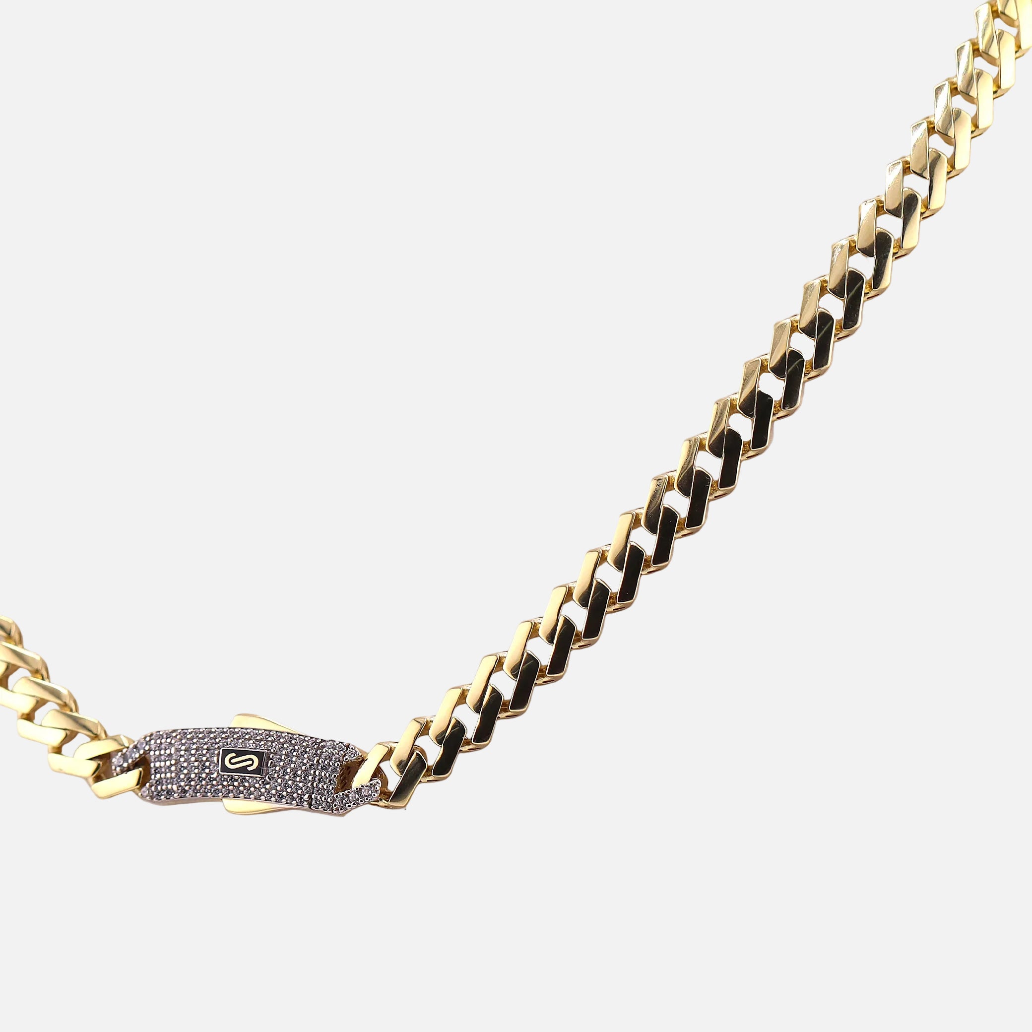 Cadena Monaco Chain C/Piedras Blancas en Oro de 10K