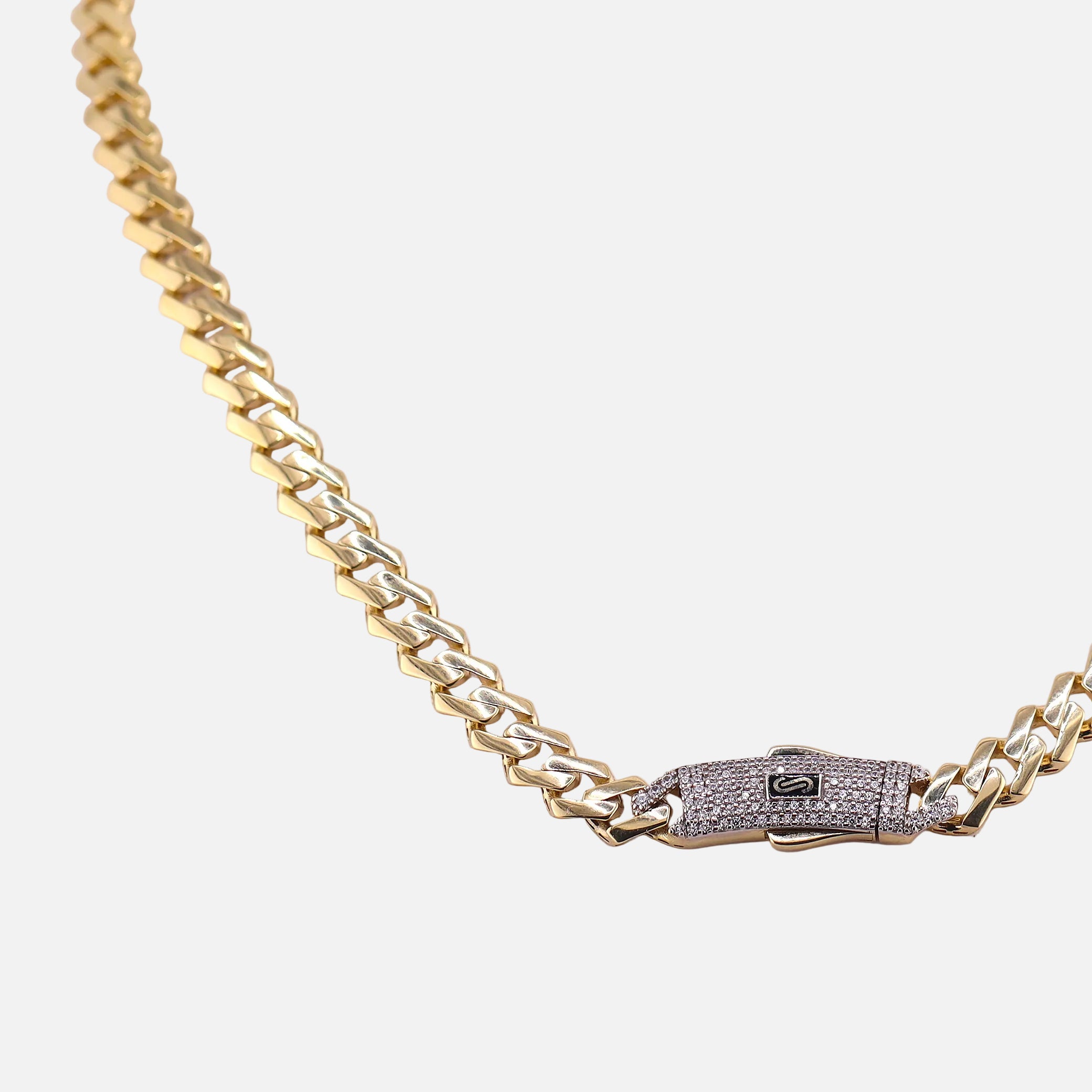 Cadena Monaco Chain C/Piedras Blancas en Oro de 10K