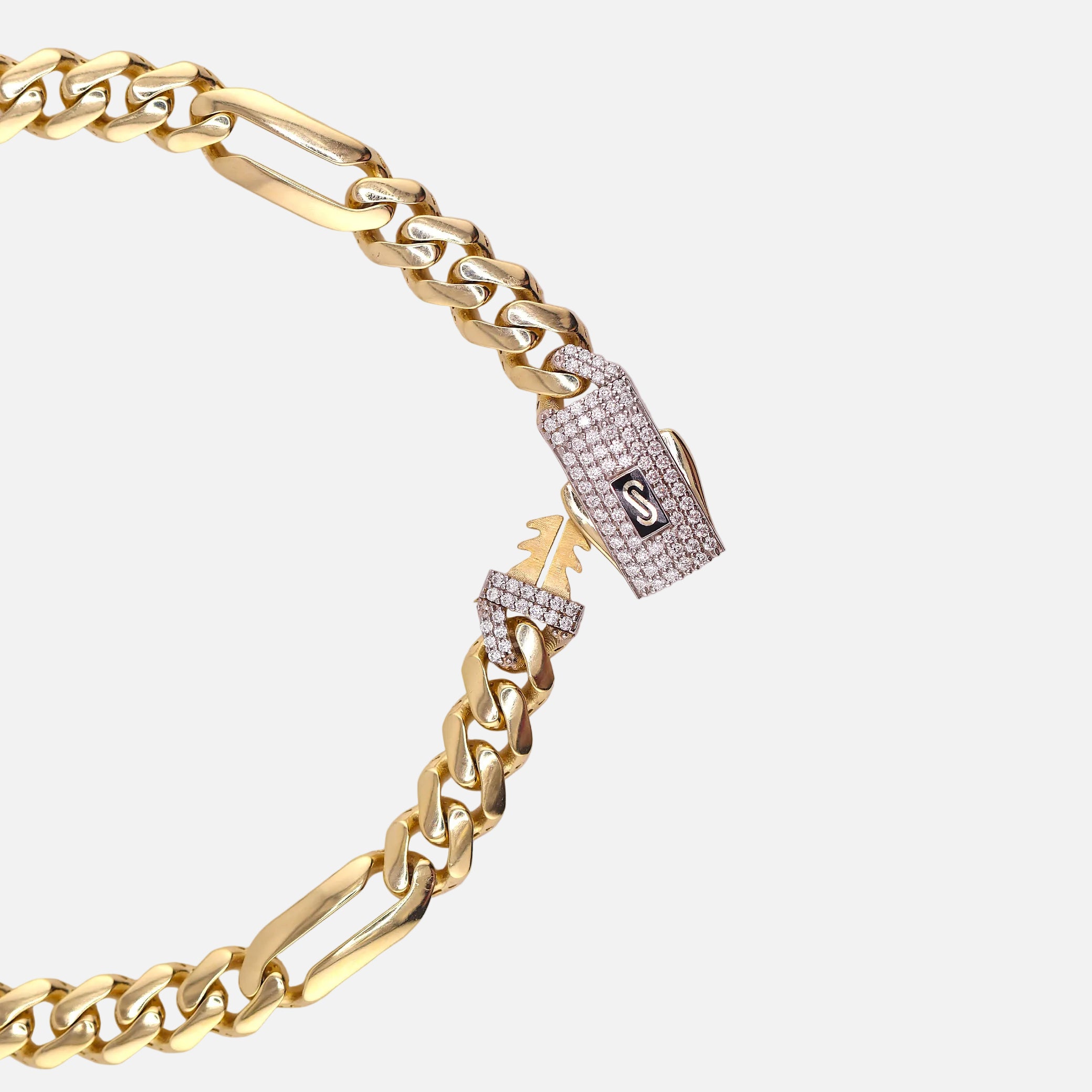 Pulso Monaco Chain C/Piedras Blancas en Oro de 10K