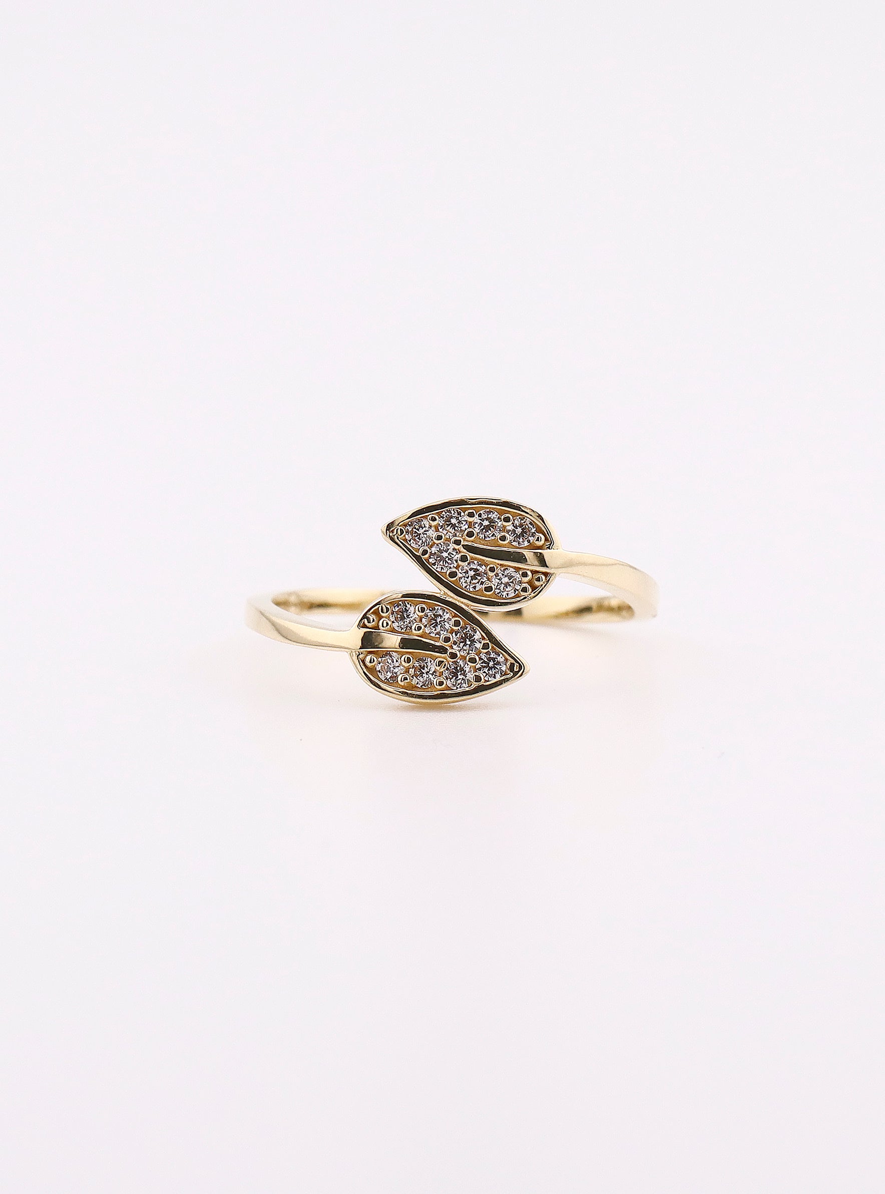 Anillo de Oro Hojas con Piedras Blancas de 14K